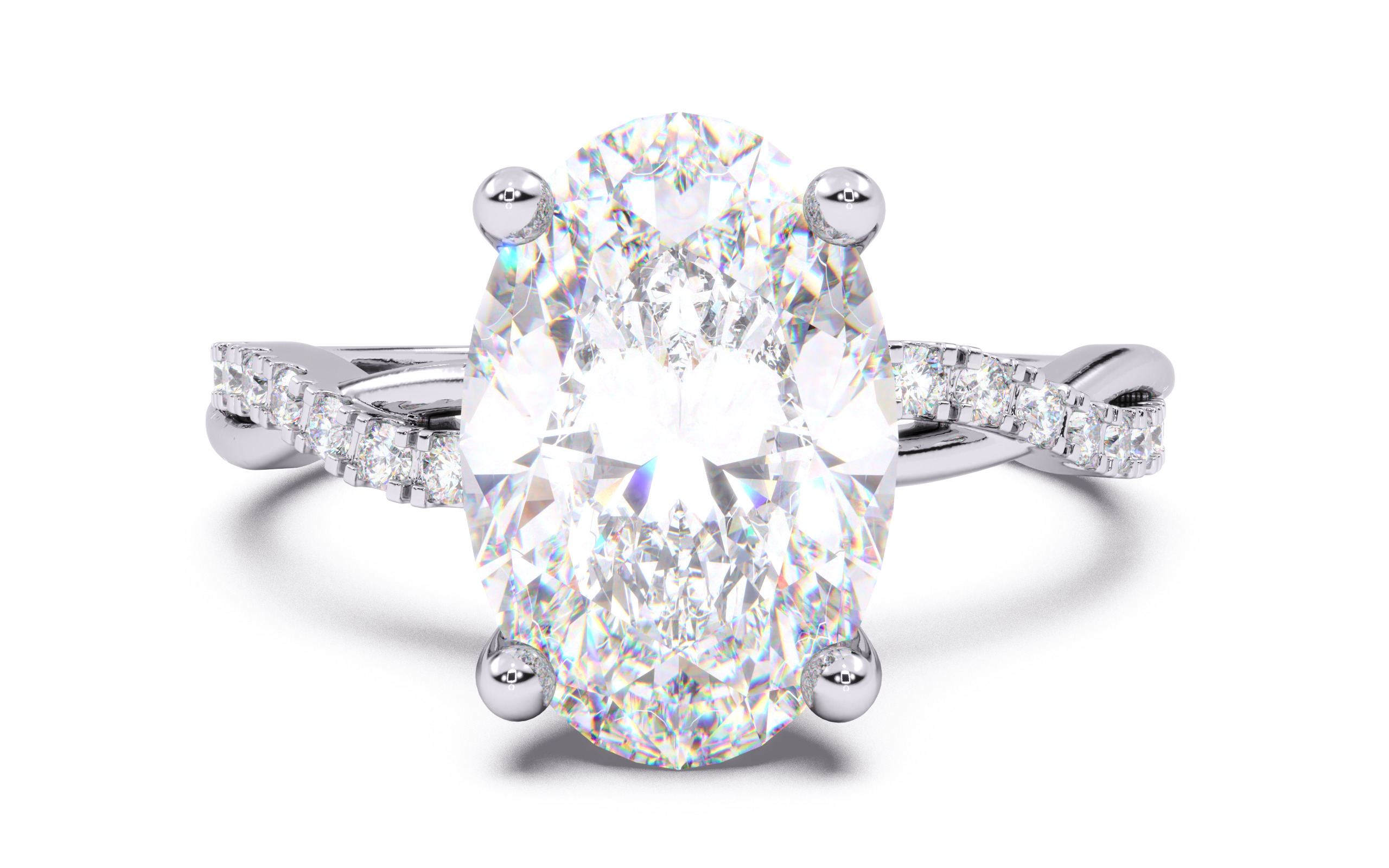 Oval Diamond Pave Setting Solitaire Ring  3D print model_14