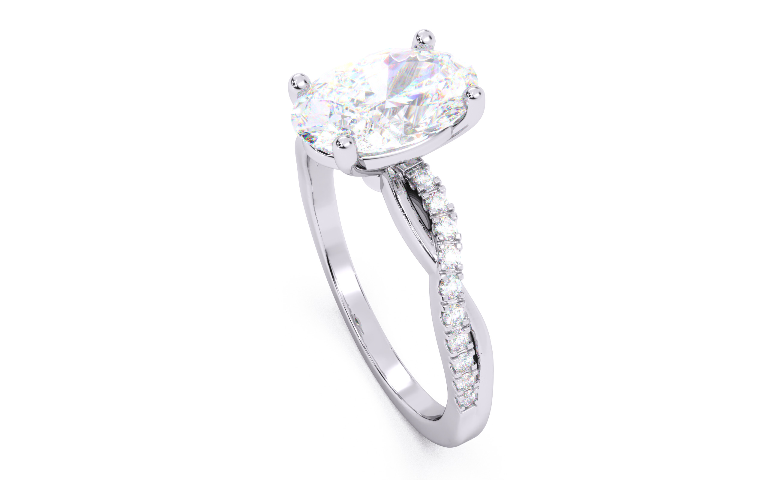 Oval Diamond Pave Setting Solitaire Ring  3D print model_23