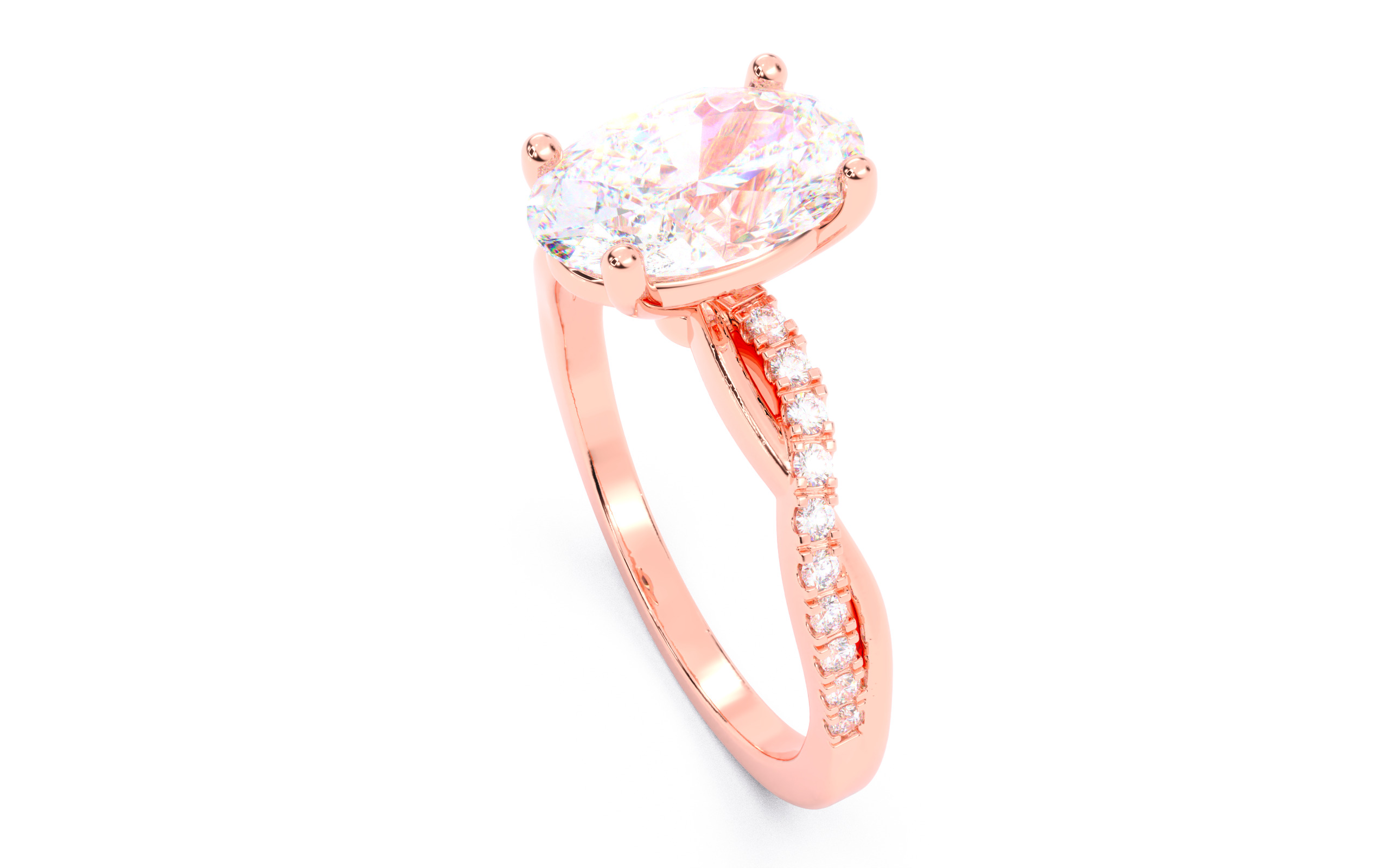 Oval Diamond Pave Setting Solitaire Ring  3D print model_3