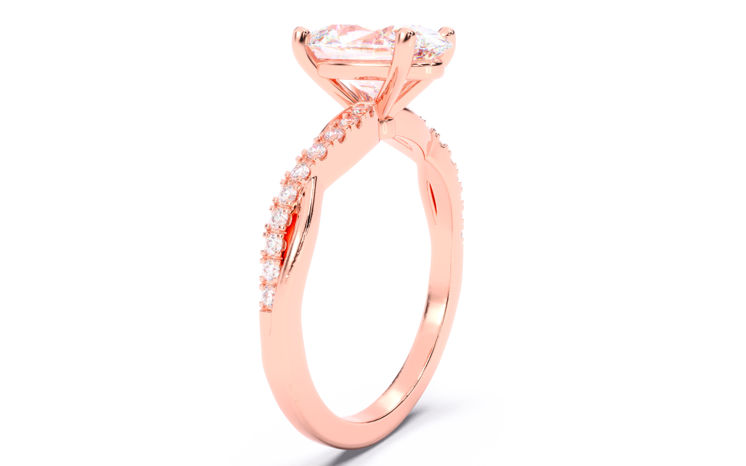 Oval Diamond Pave Setting Solitaire Ring  3D print model_17