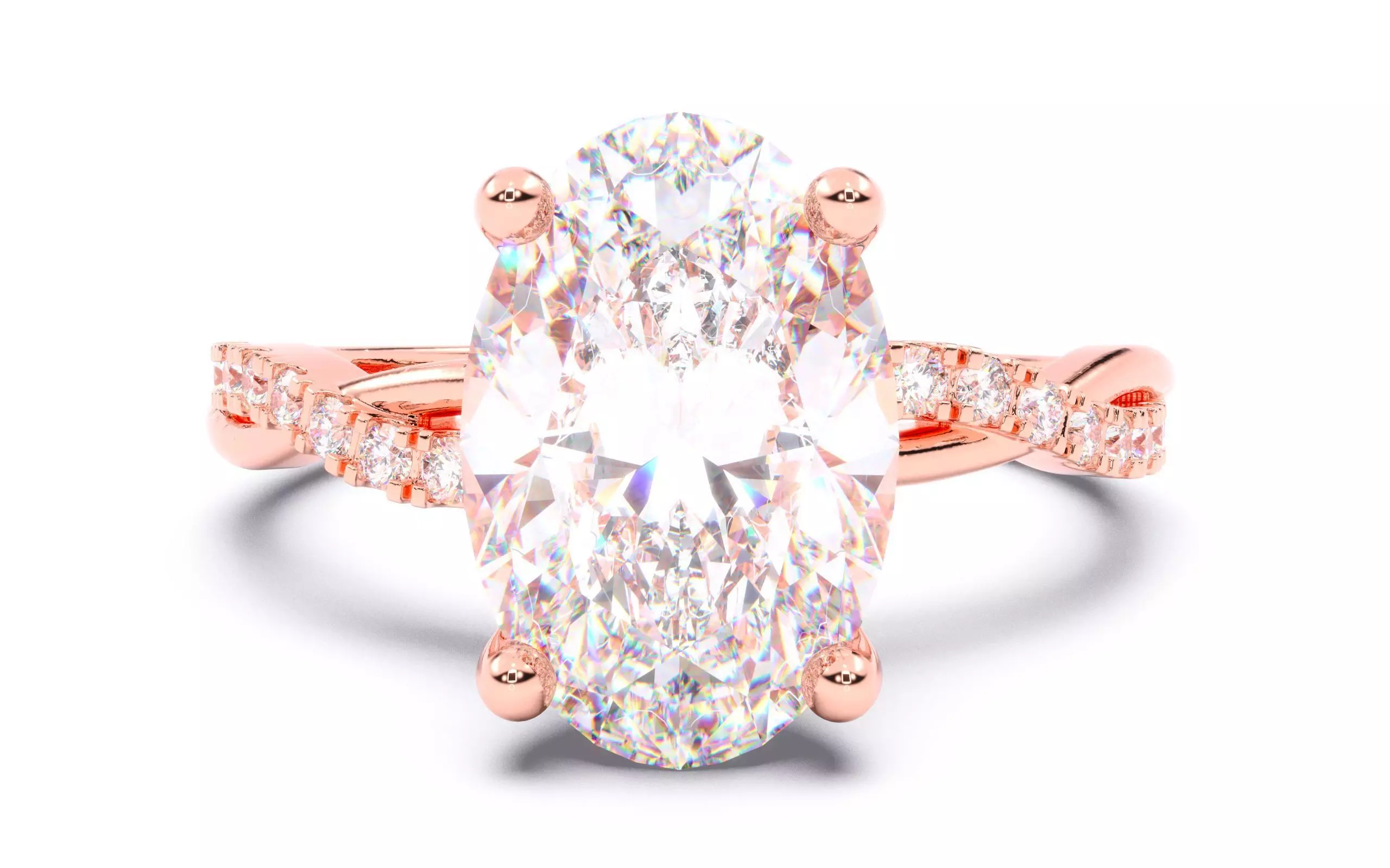 Oval Diamond Pave Setting Solitaire Ring  3D print model_0