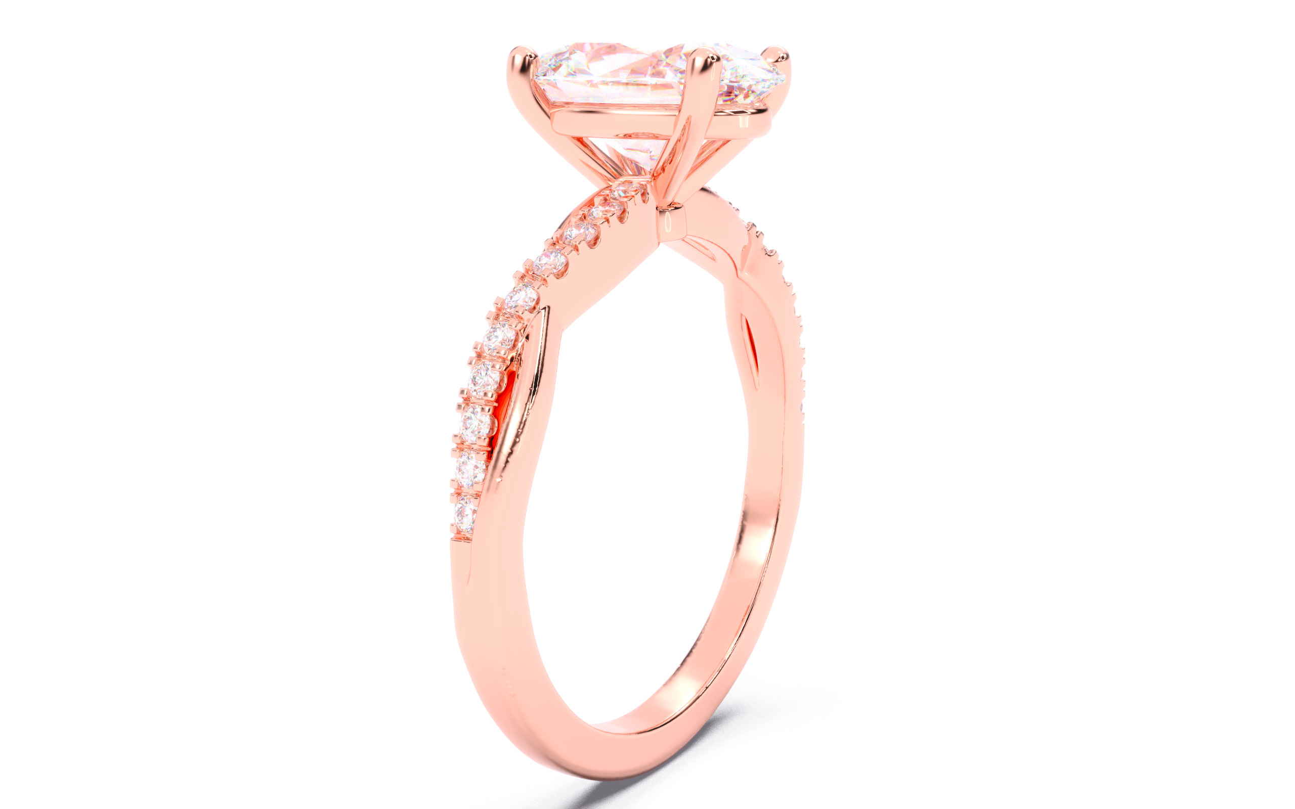 Oval Diamond Pave Setting Solitaire Ring  3D print model_2