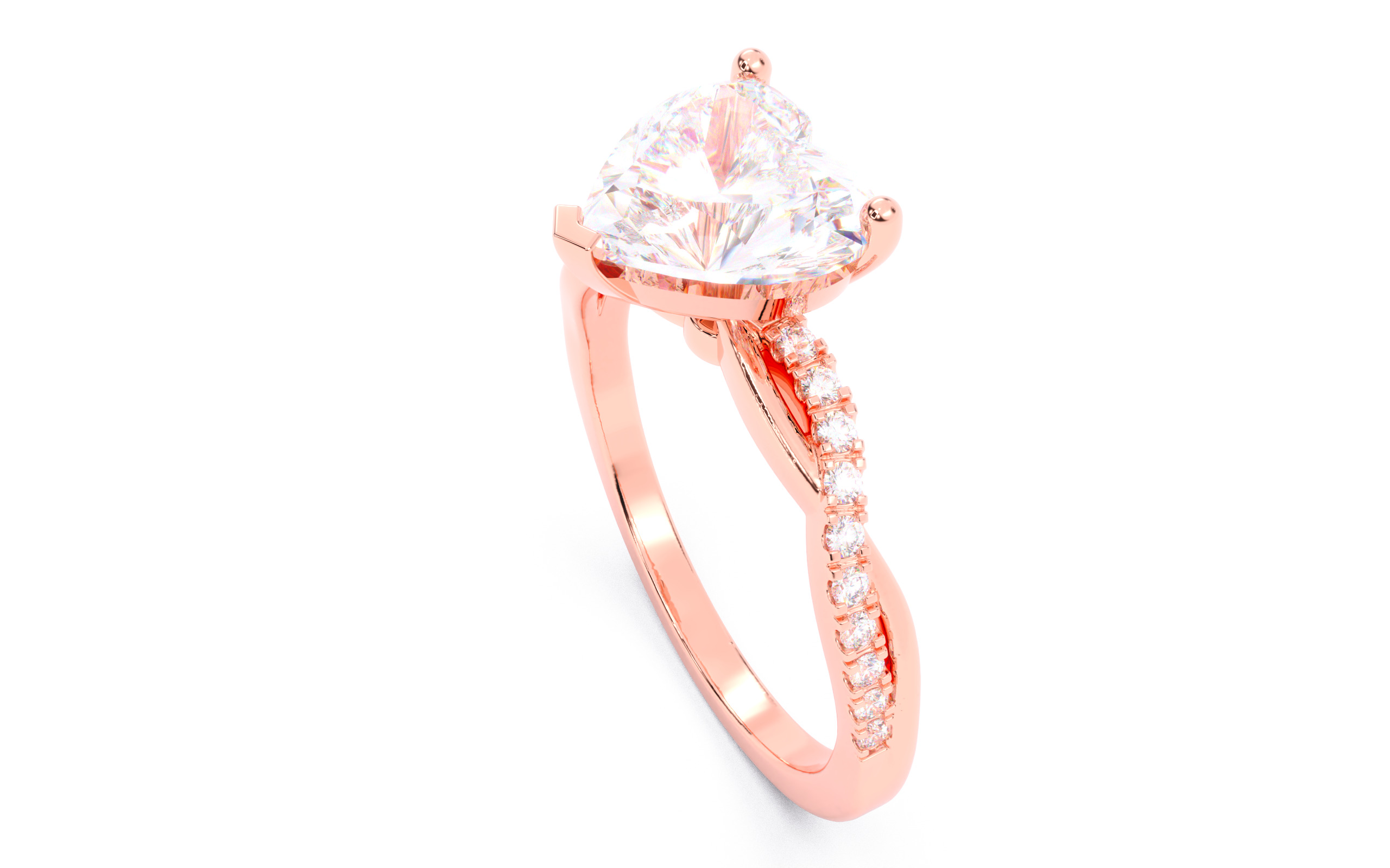 Heart Diamond Pave Setting Solitaire Ring  3D print model_3