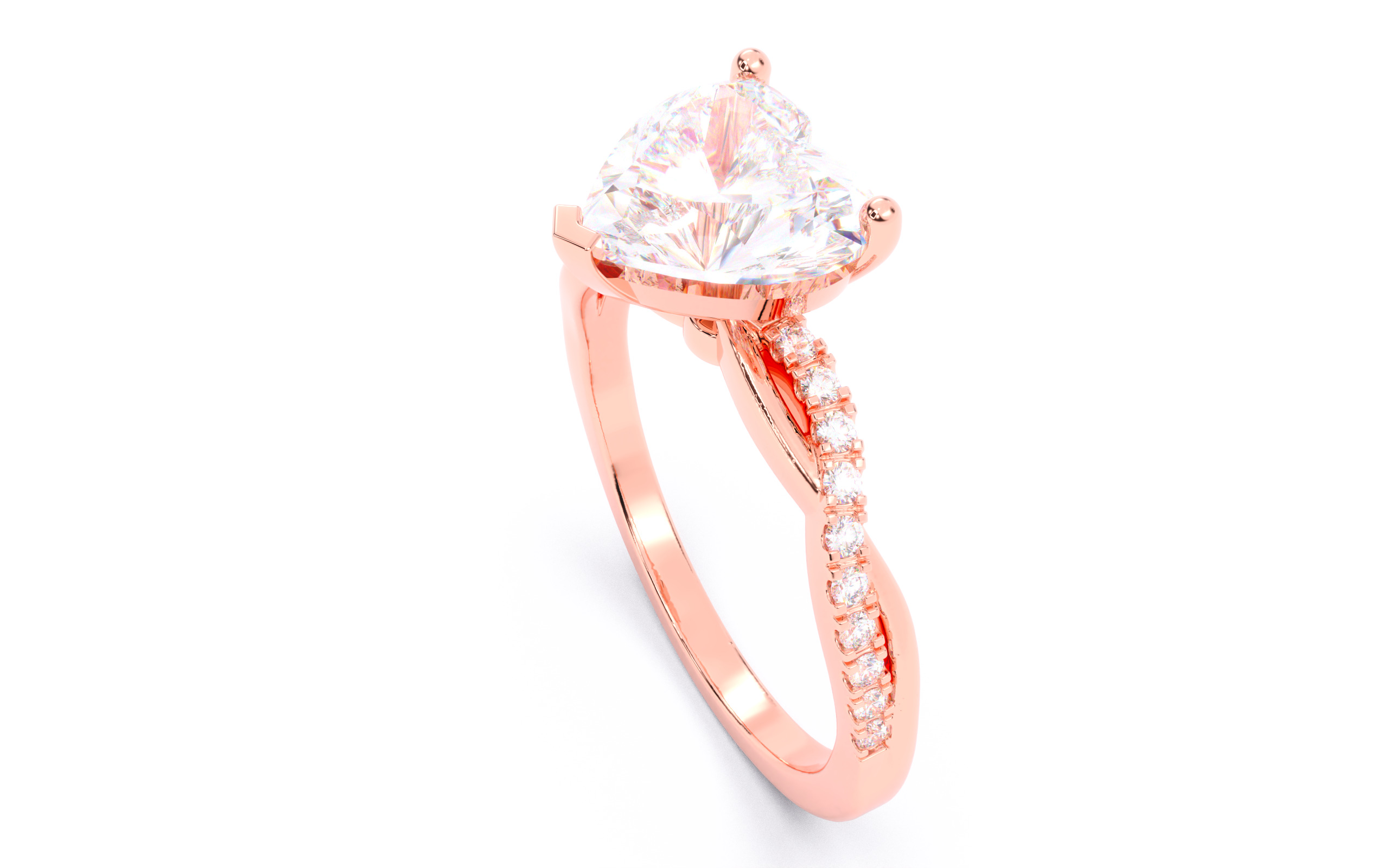 Heart Diamond Pave Setting Solitaire Ring  3D print model_4