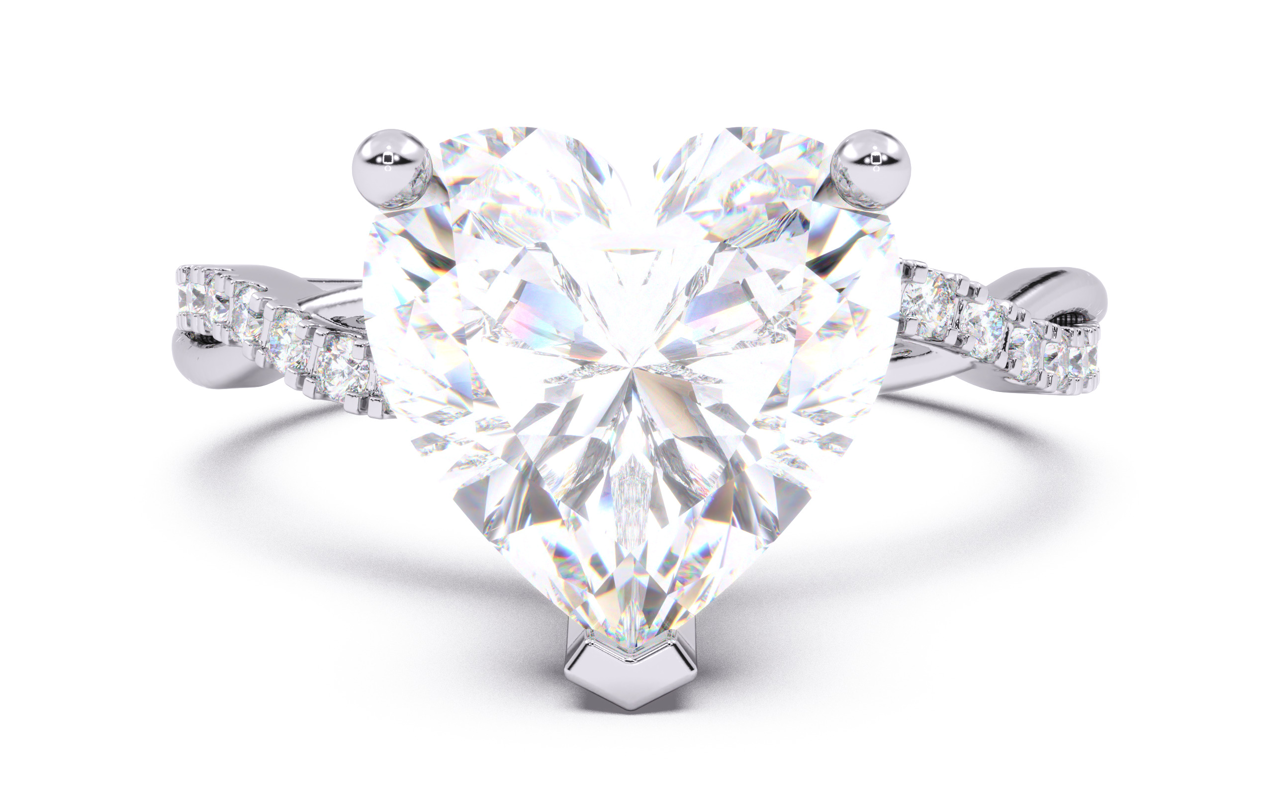 Heart Diamond Pave Setting Solitaire Ring  3D print model_14