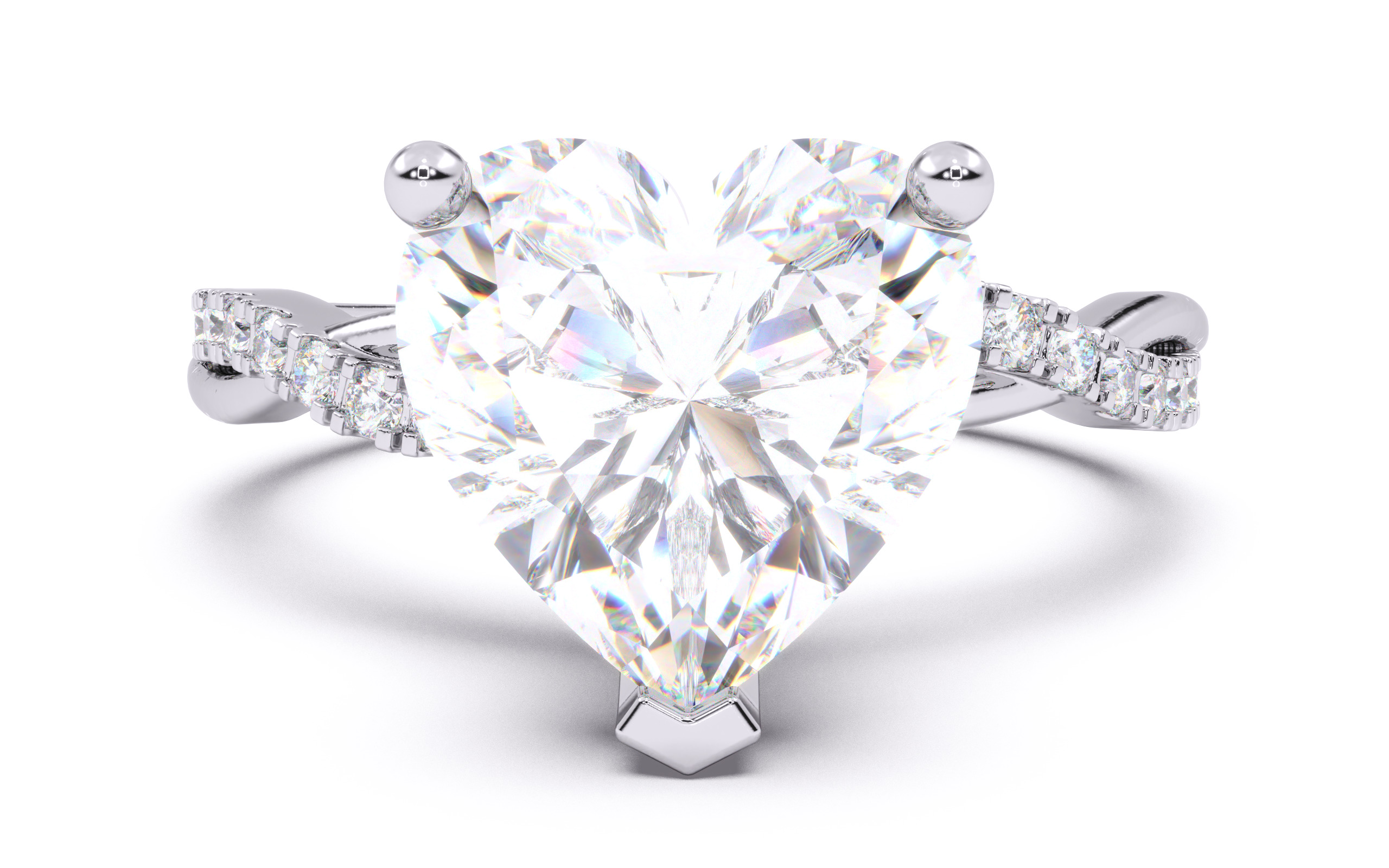 Heart Diamond Pave Setting Solitaire Ring  3D print model_15