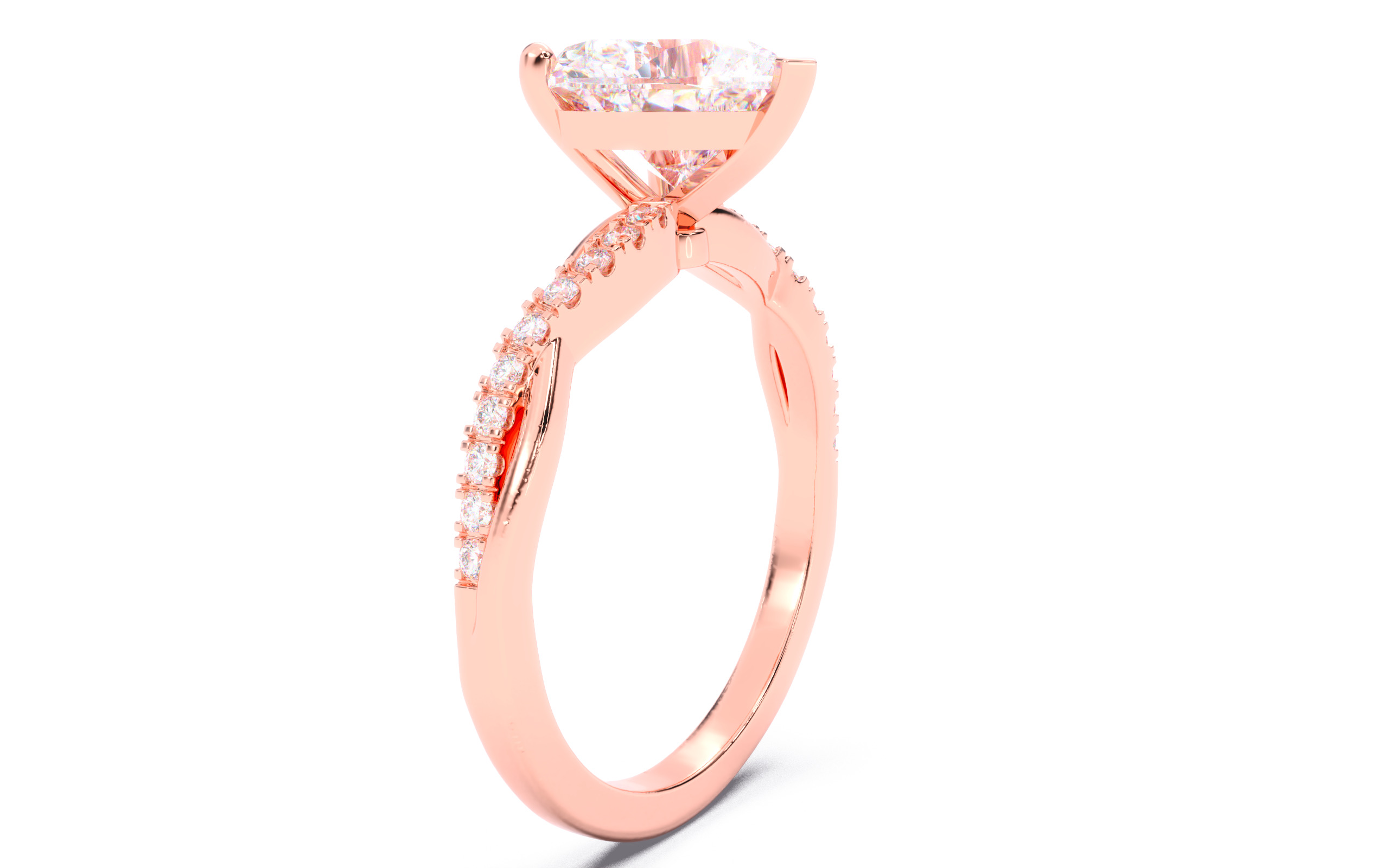 Heart Diamond Pave Setting Solitaire Ring  3D print model_2