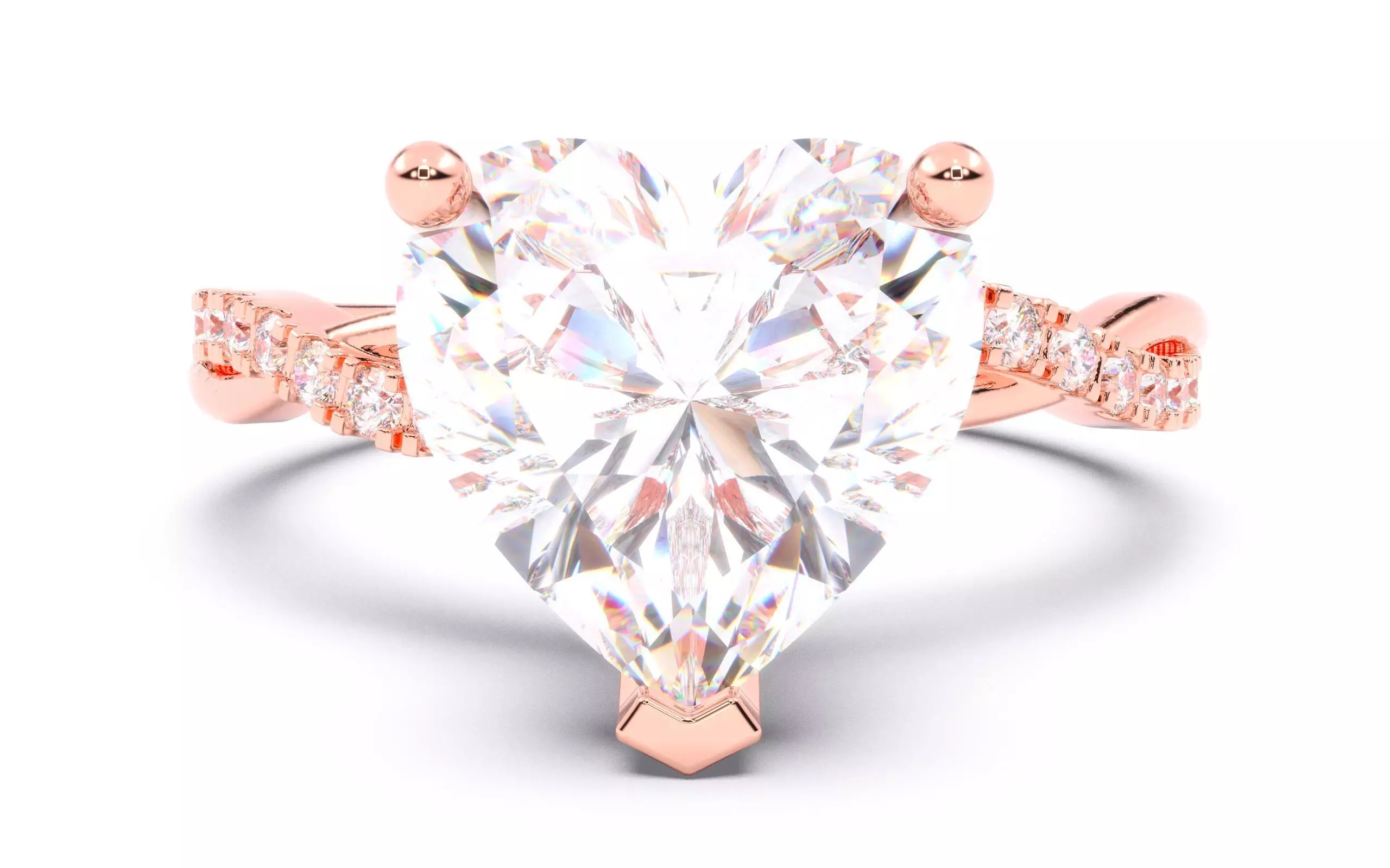 Heart Diamond Pave Setting Solitaire Ring  3D print model_0