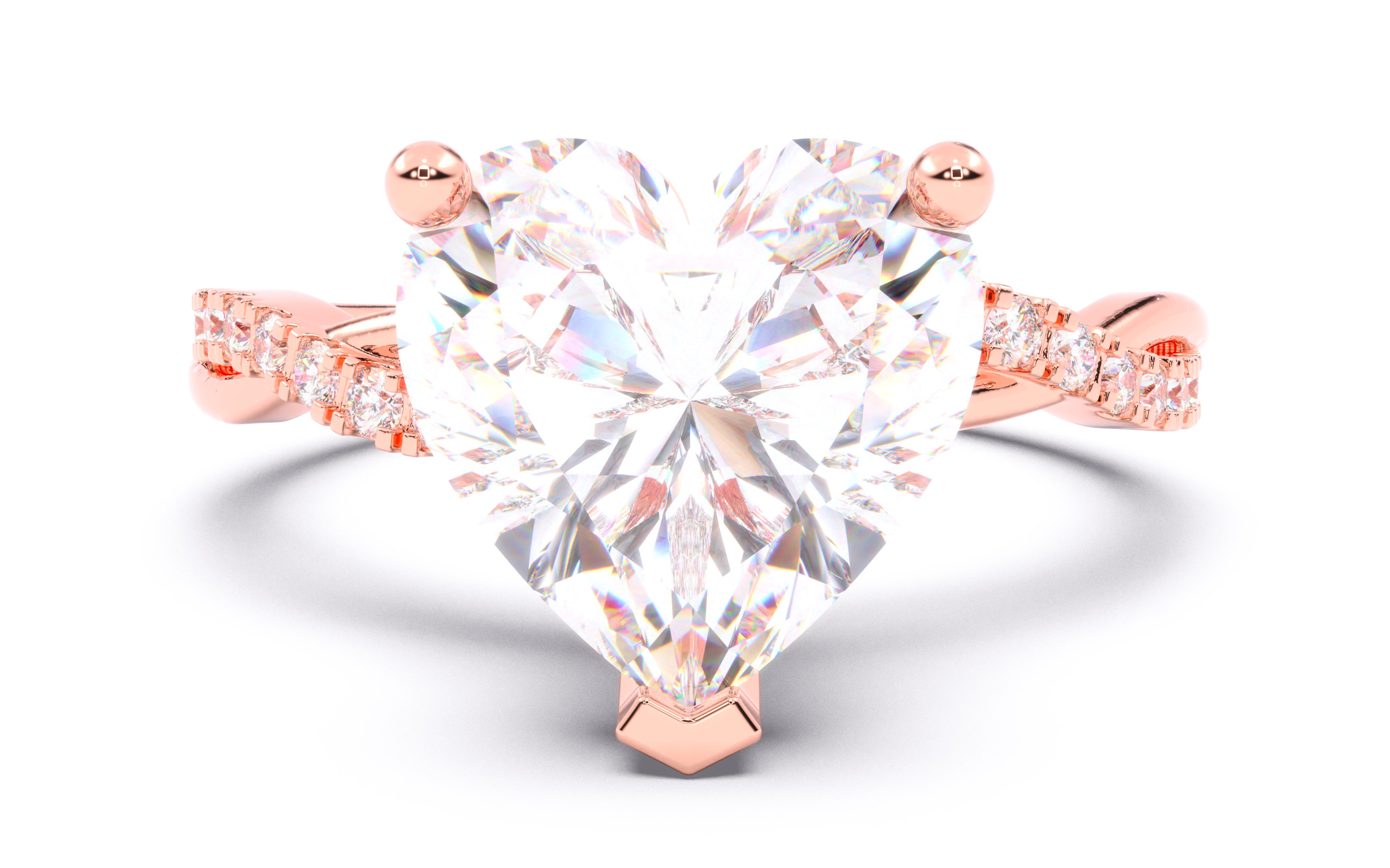 Heart Diamond Pave Setting Solitaire Ring  3D print model_16