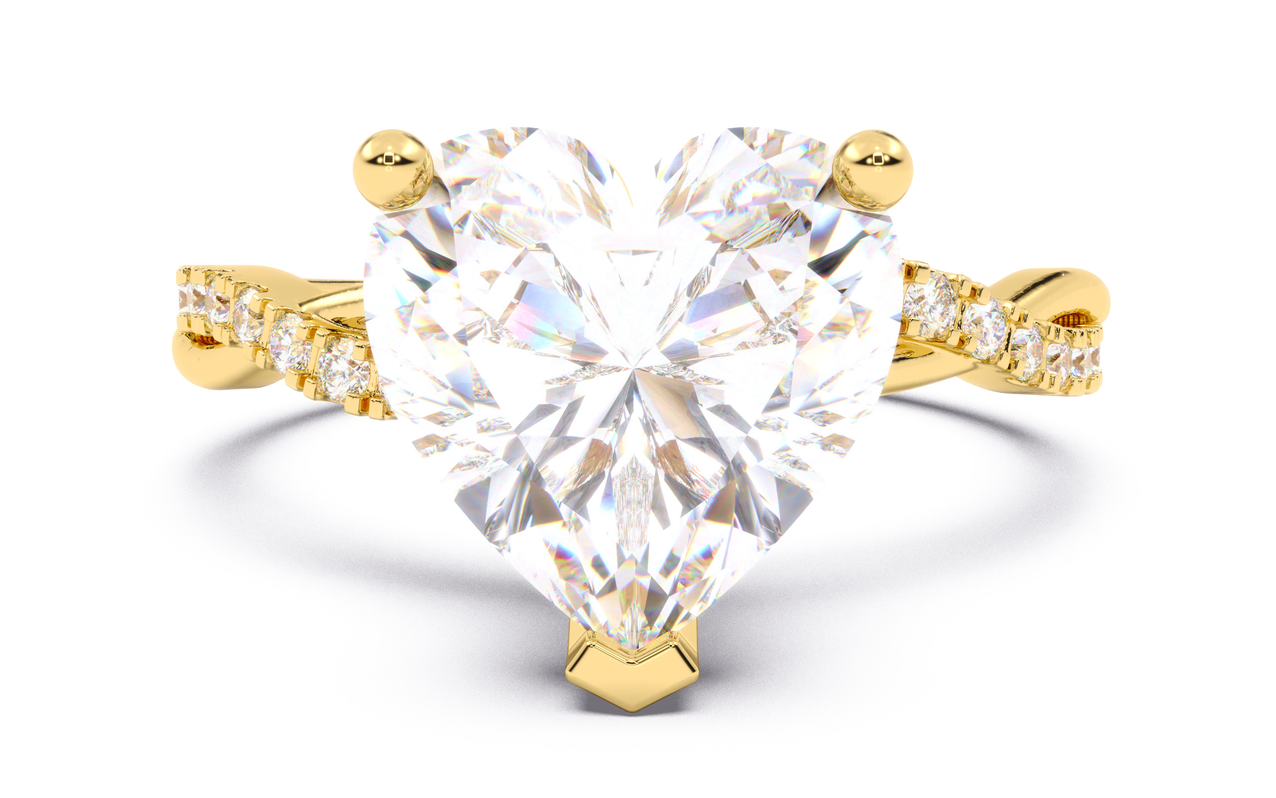 Heart Diamond Pave Setting Solitaire Ring  3D print model_11