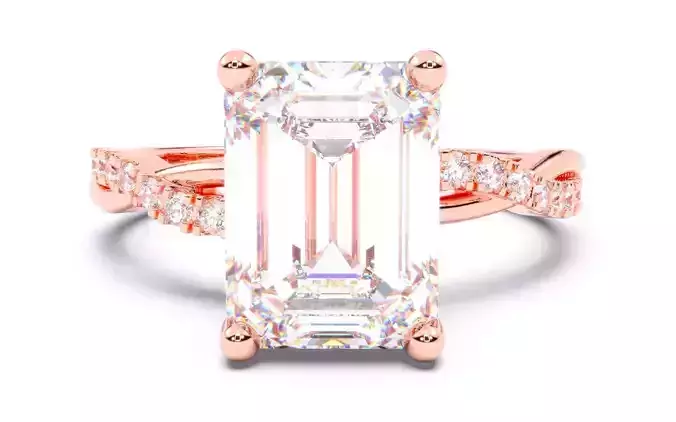 Emerald Diamond Pave Setting Solitaire Ring  3D print model