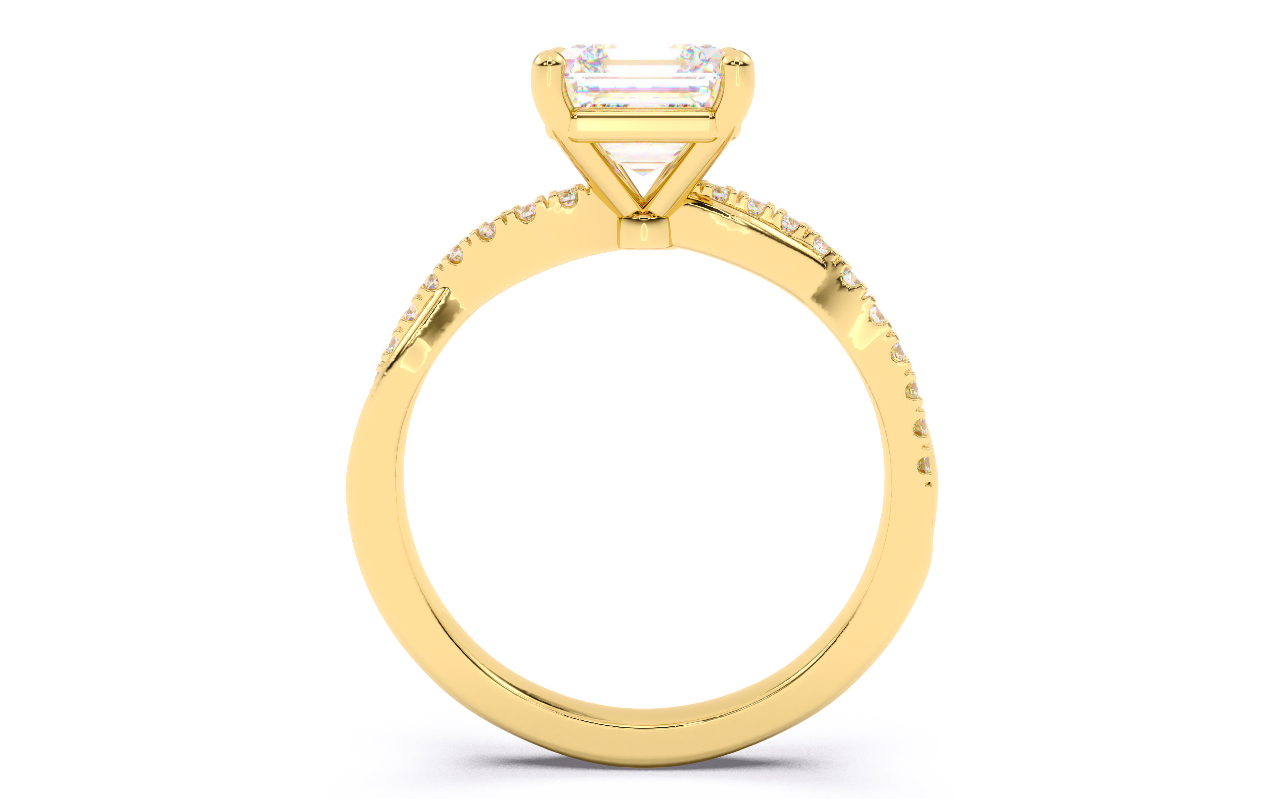 Asscher Diamond Pave Setting Solitaire Ring 3D print model_10