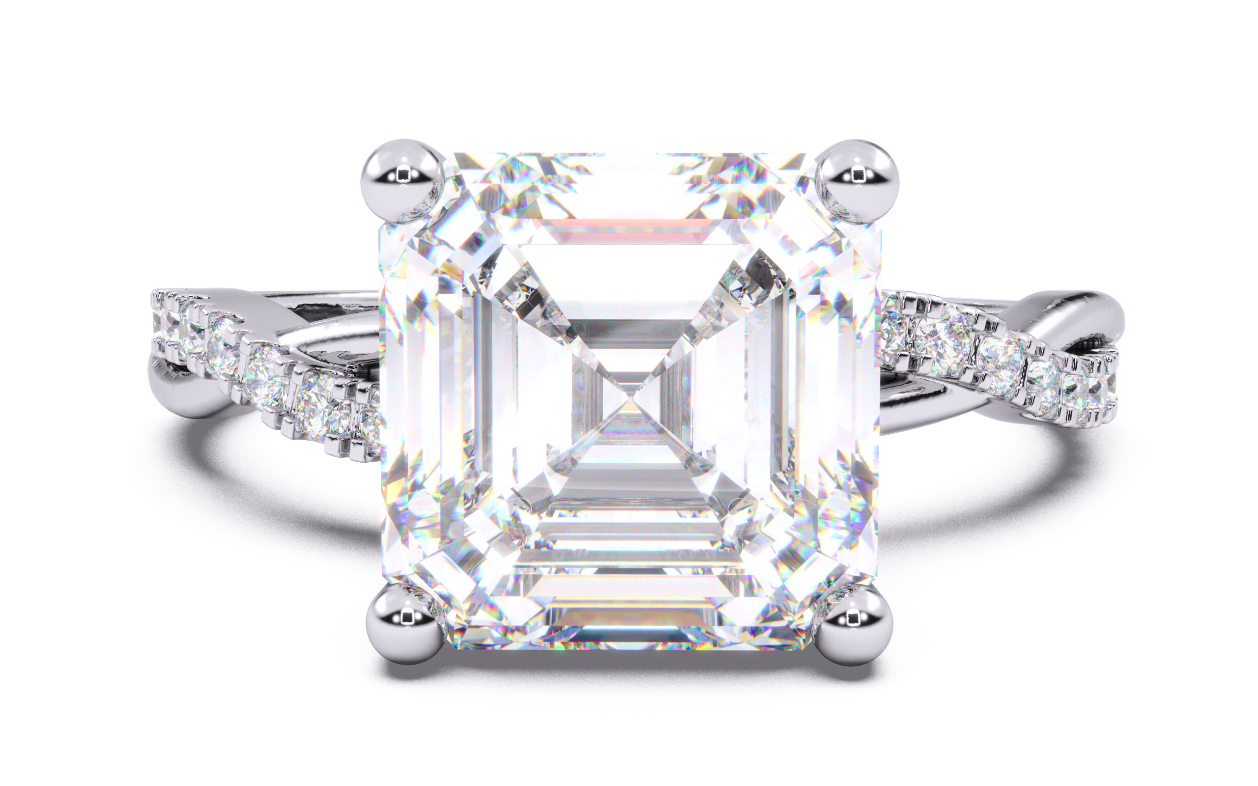 Asscher Diamond Pave Setting Solitaire Ring 3D print model_14