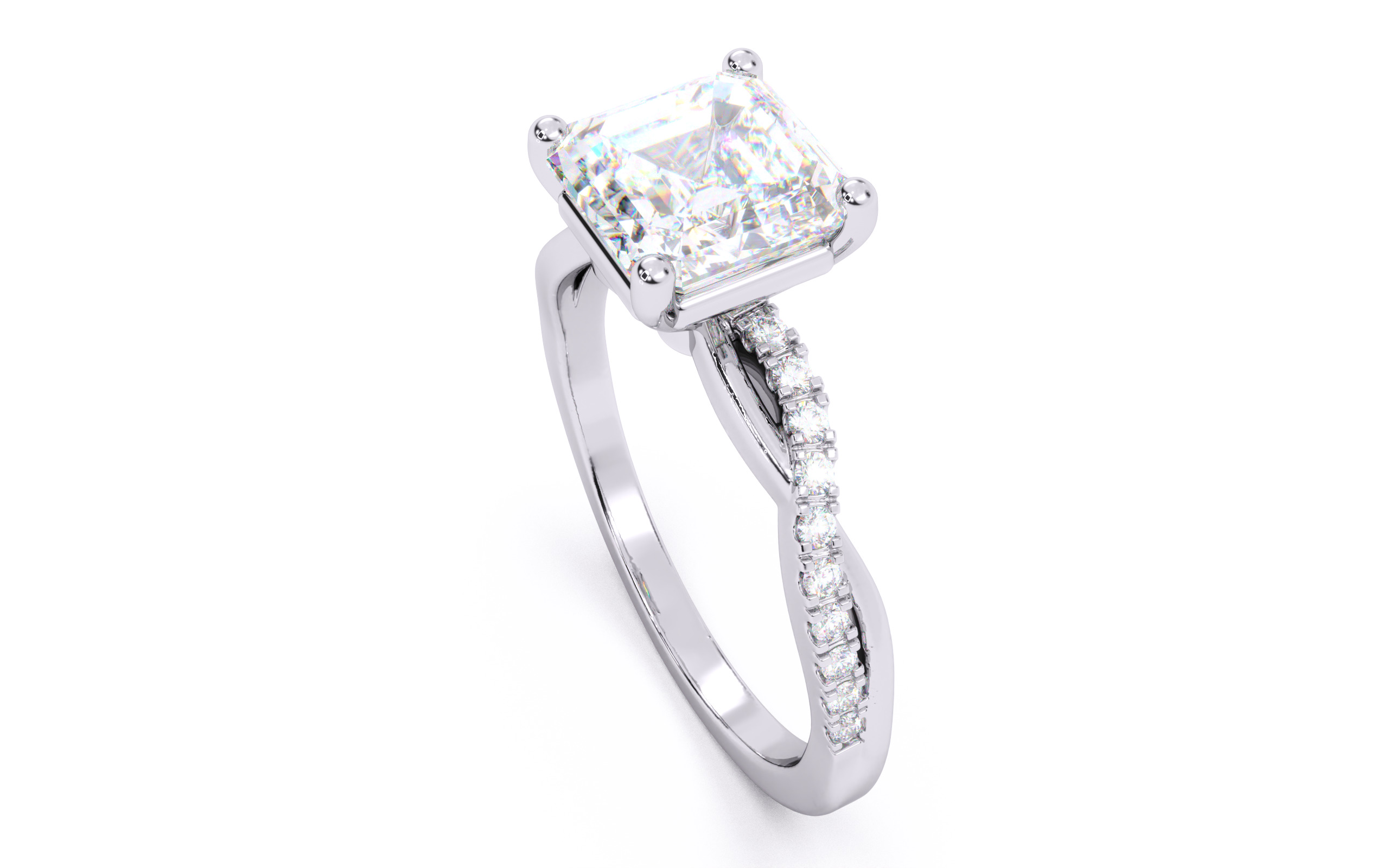 Asscher Diamond Pave Setting Solitaire Ring 3D print model_24