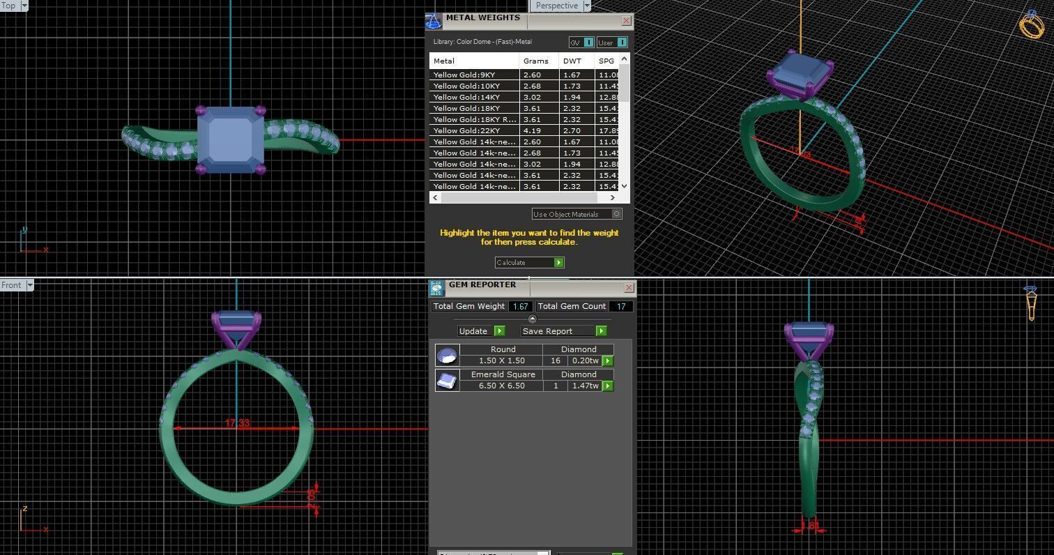 Asscher Diamond Pave Setting Solitaire Ring 3D print model_25