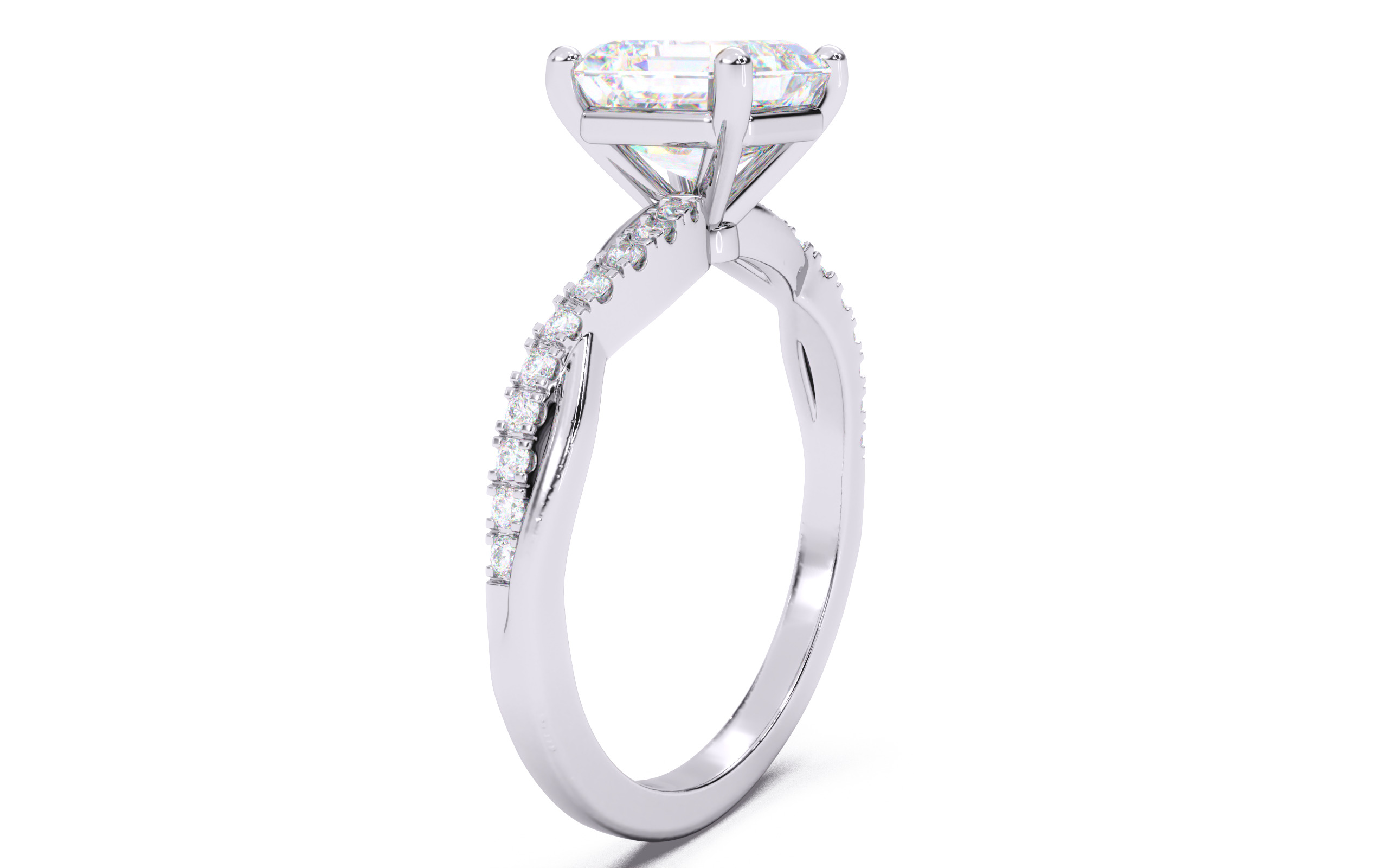 Asscher Diamond Pave Setting Solitaire Ring 3D print model_13