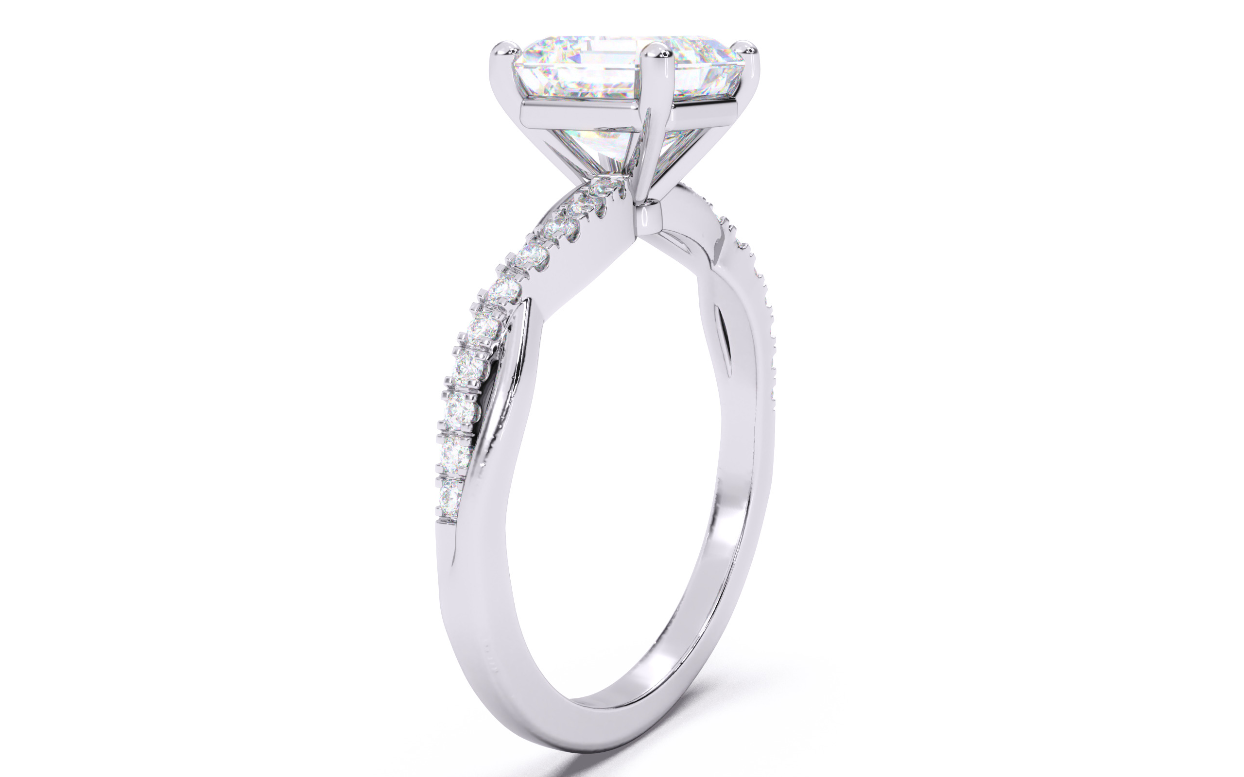 Asscher Diamond Pave Setting Solitaire Ring 3D print model_18