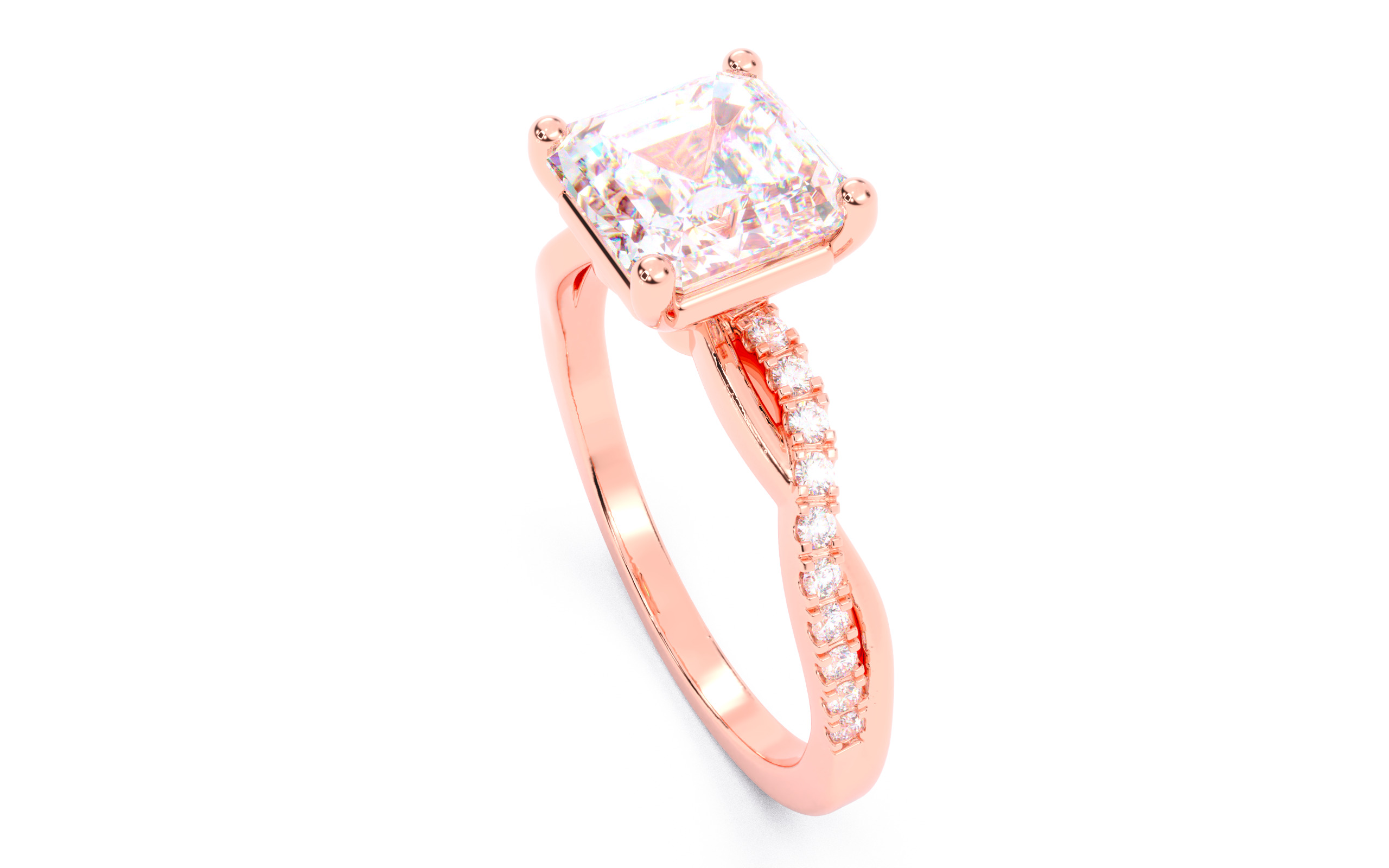 Asscher Diamond Pave Setting Solitaire Ring 3D print model_3
