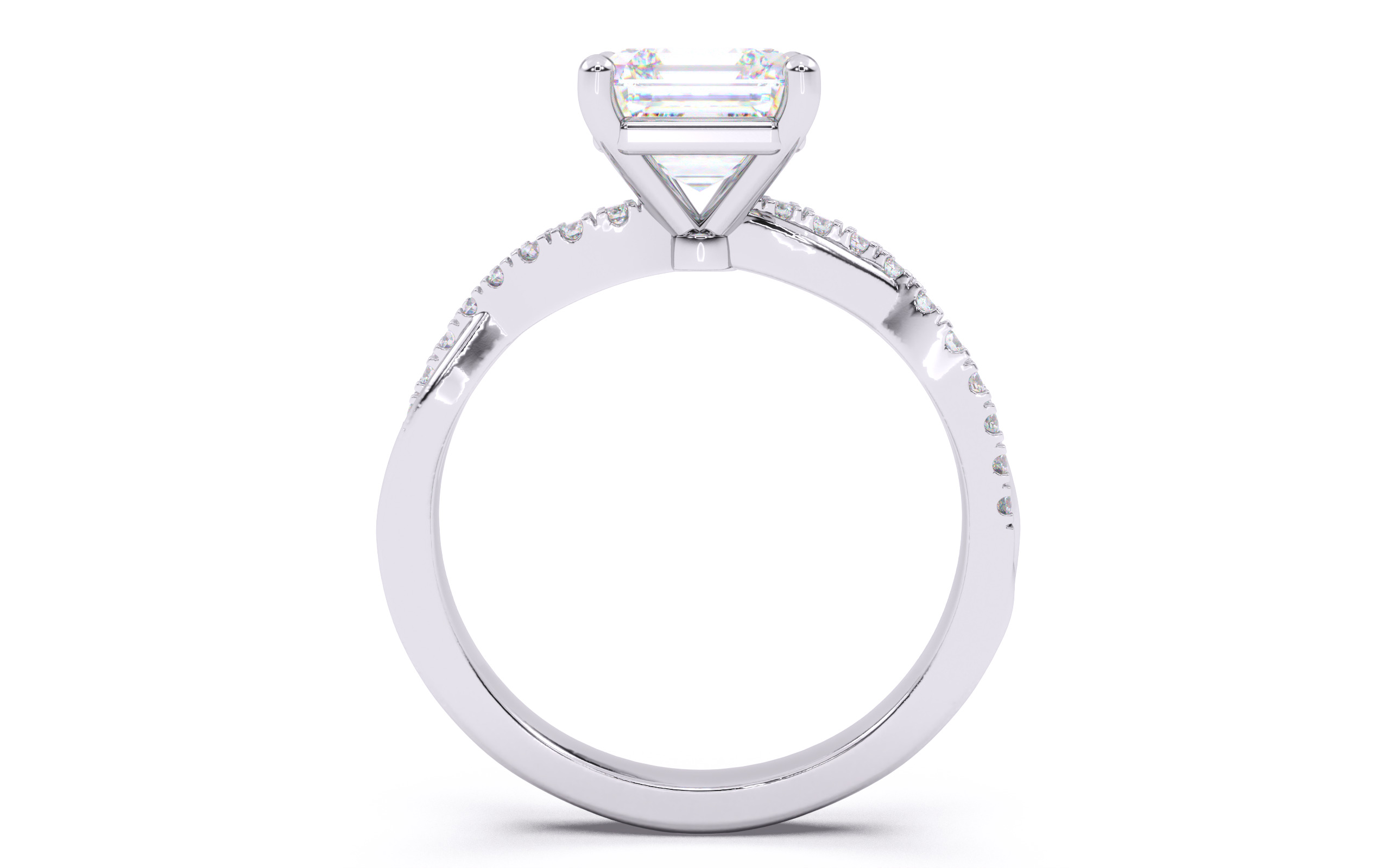 Asscher Diamond Pave Setting Solitaire Ring 3D print model_8