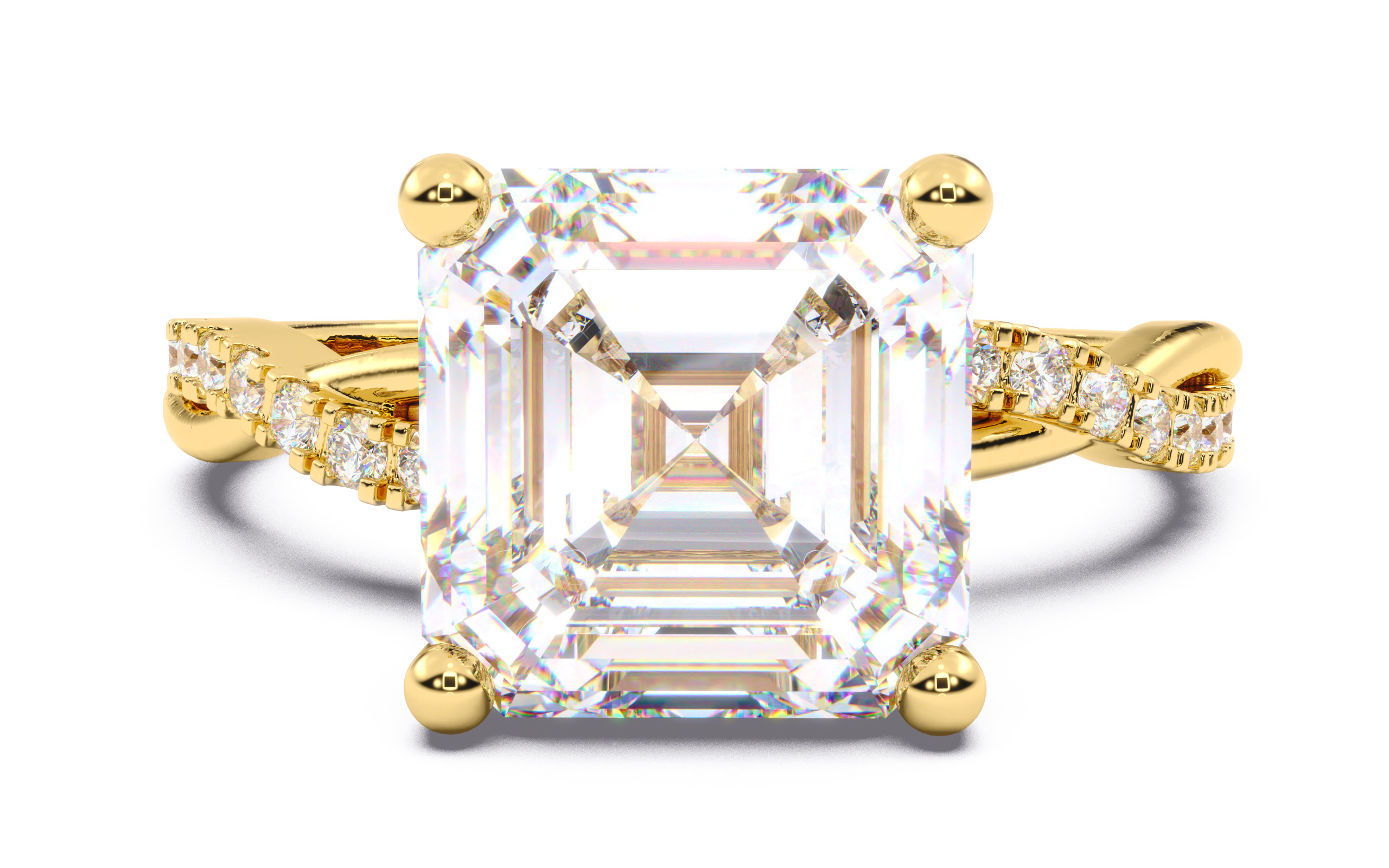 Asscher Diamond Pave Setting Solitaire Ring 3D print model_11