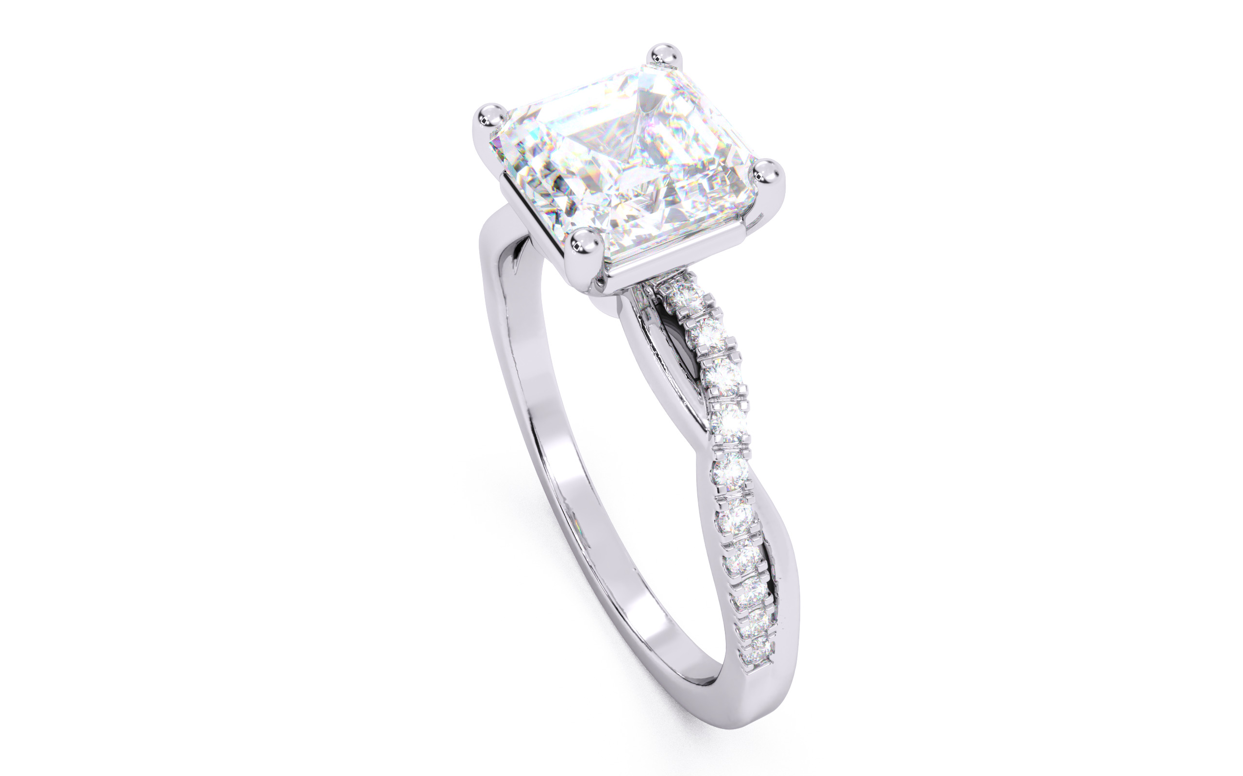 Asscher Diamond Pave Setting Solitaire Ring 3D print model_23