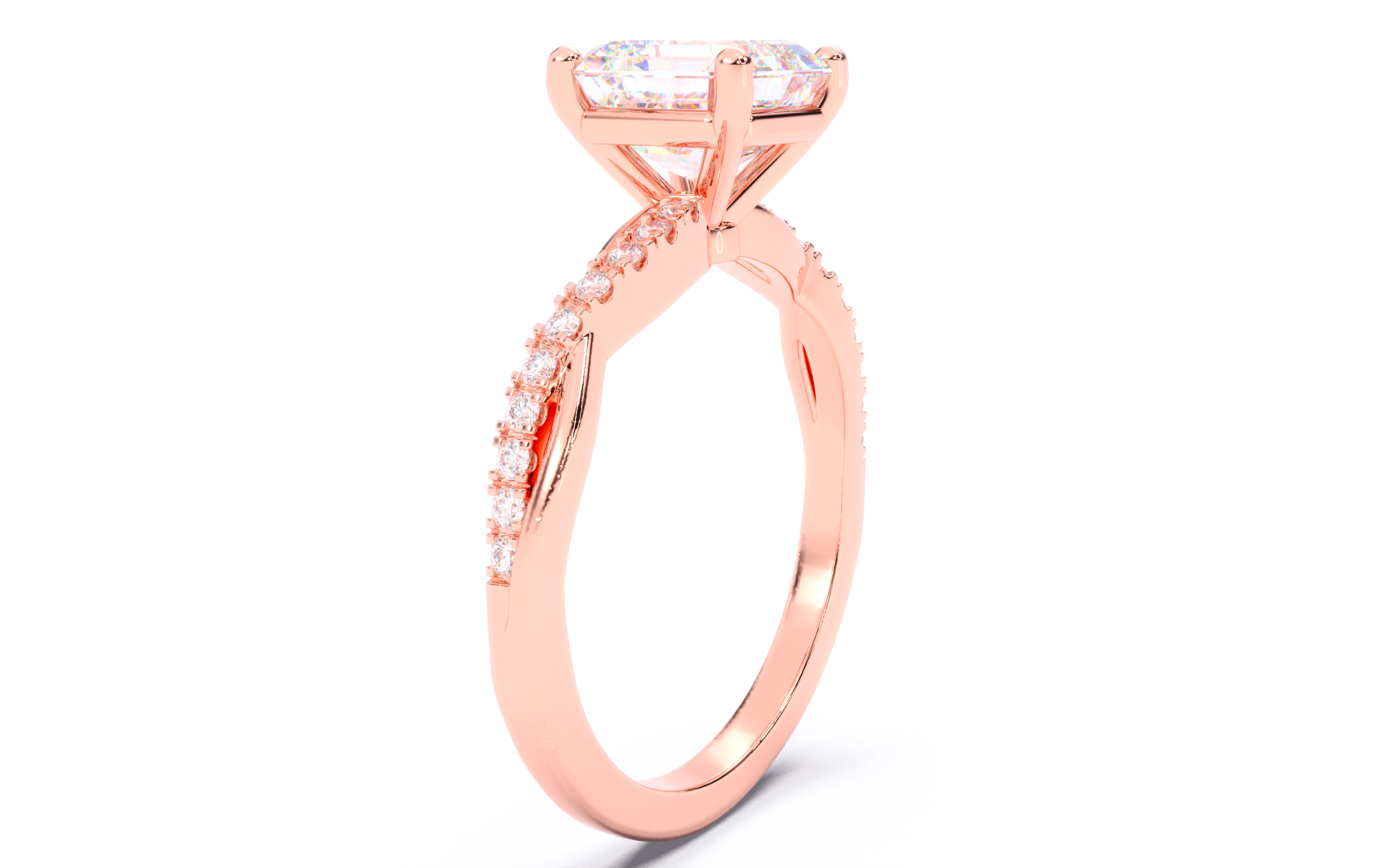 Asscher Diamond Pave Setting Solitaire Ring 3D print model_17