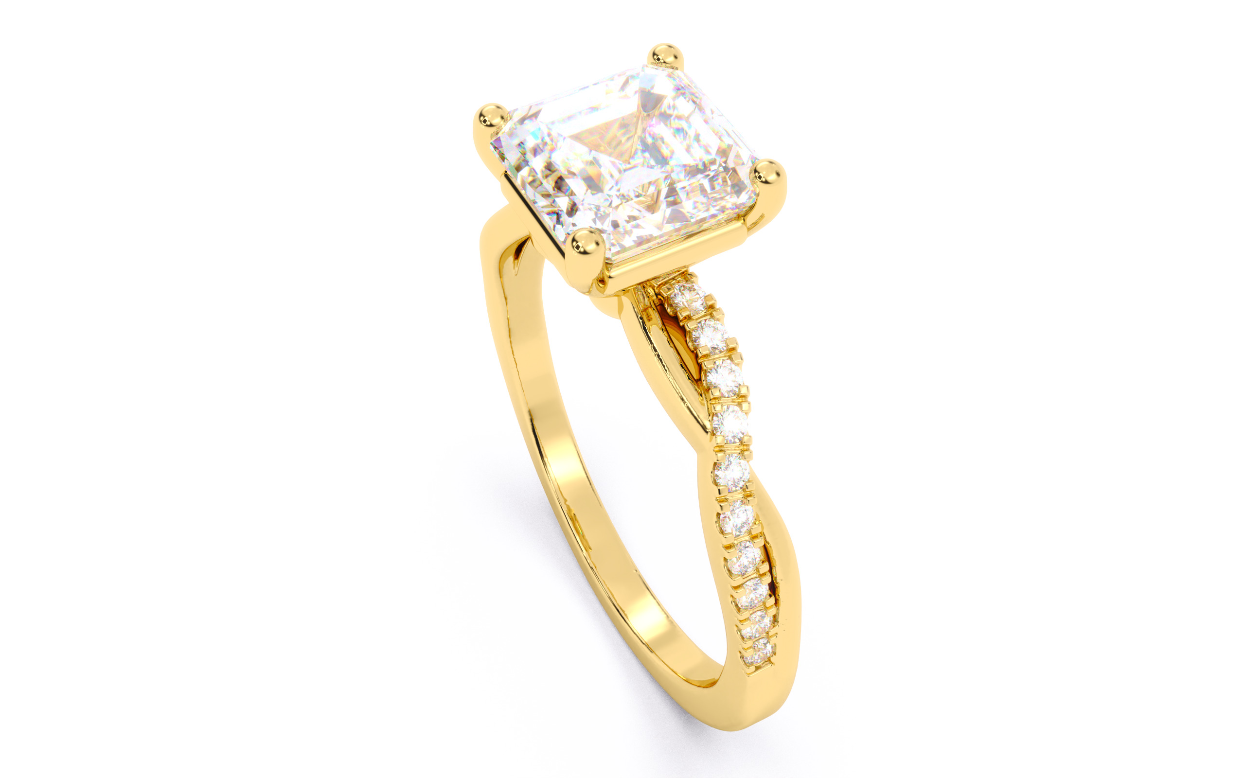 Asscher Diamond Pave Setting Solitaire Ring 3D print model_22