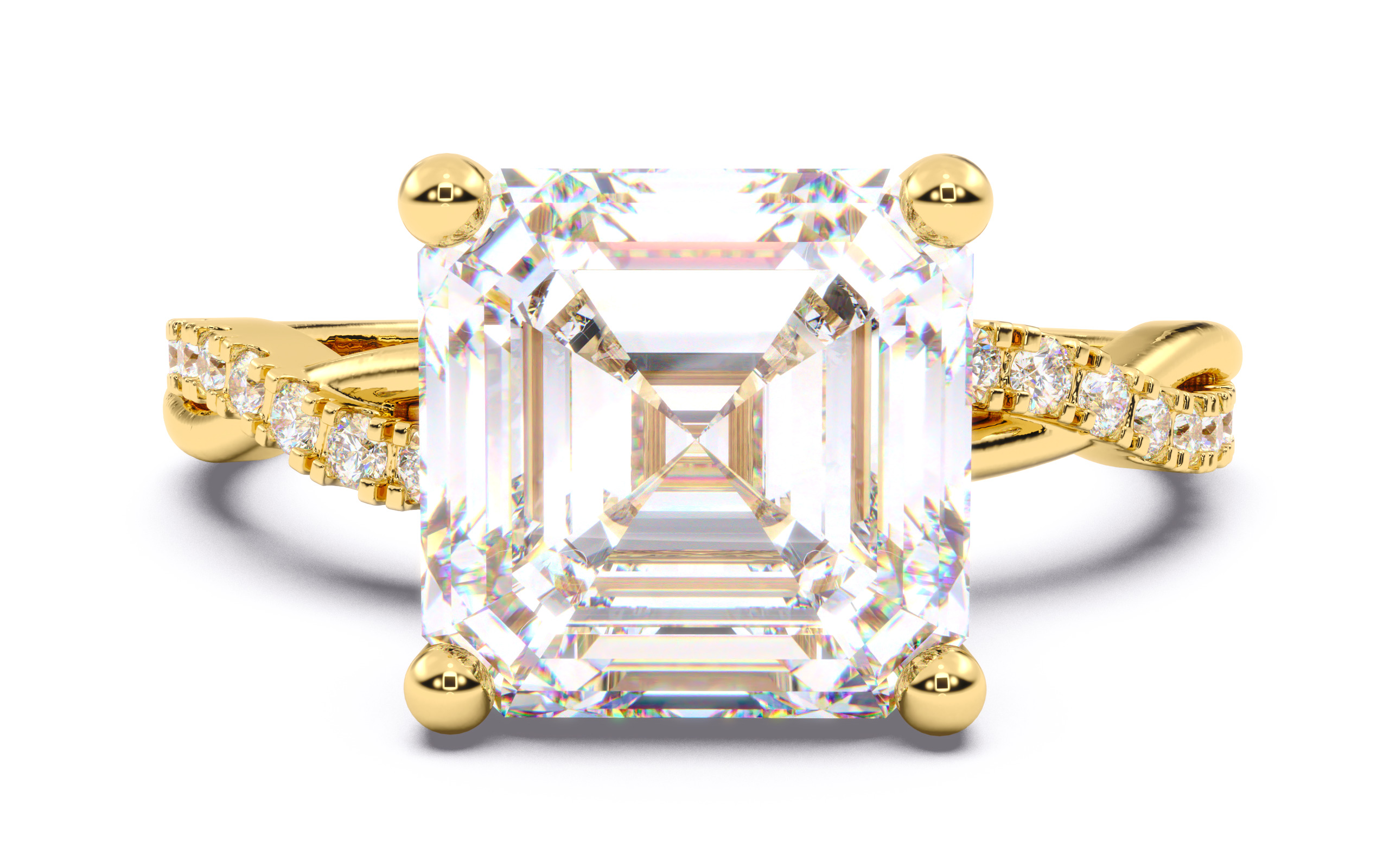 Asscher Diamond Pave Setting Solitaire Ring 3D print model_12