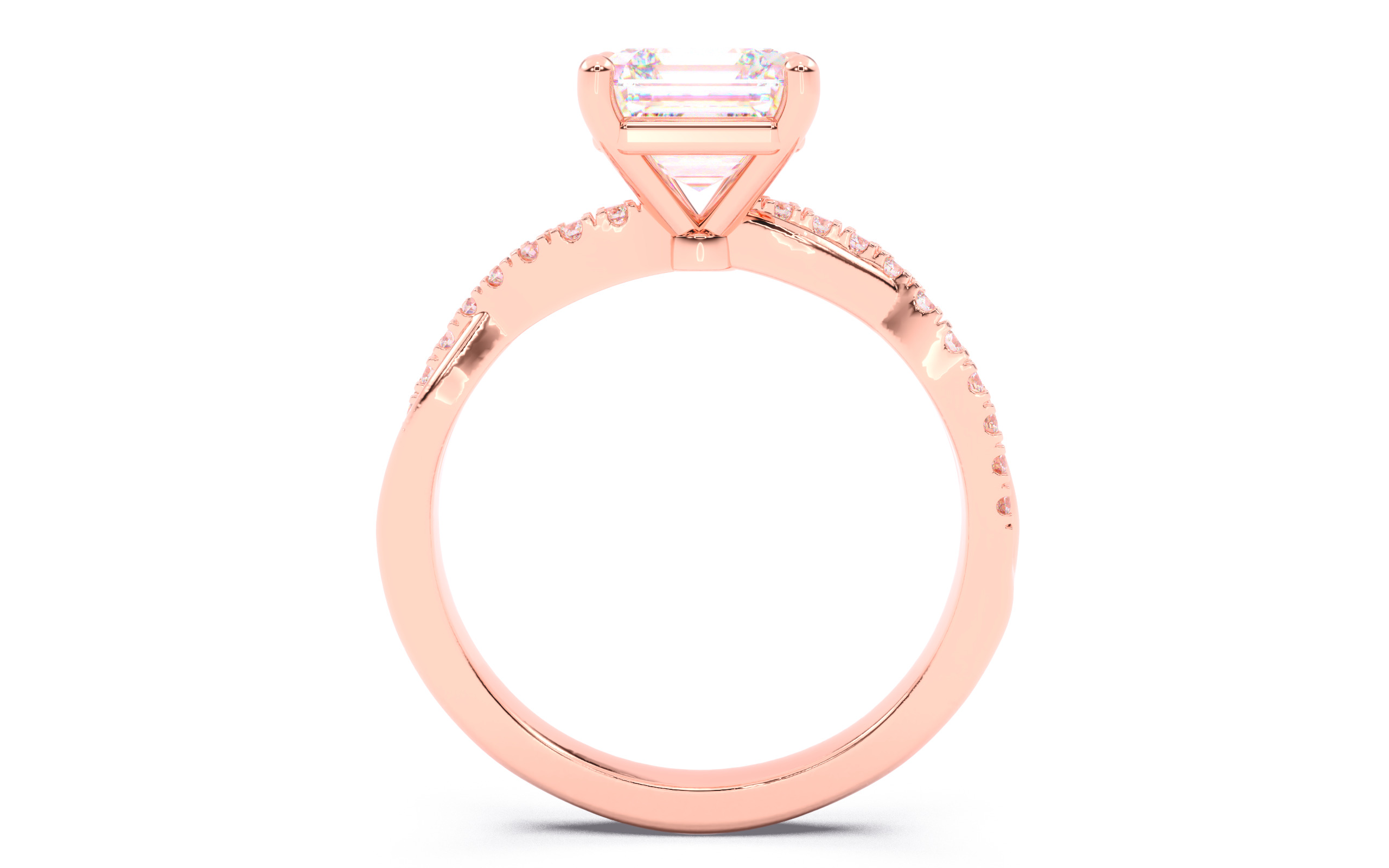 Asscher Diamond Pave Setting Solitaire Ring 3D print model_5