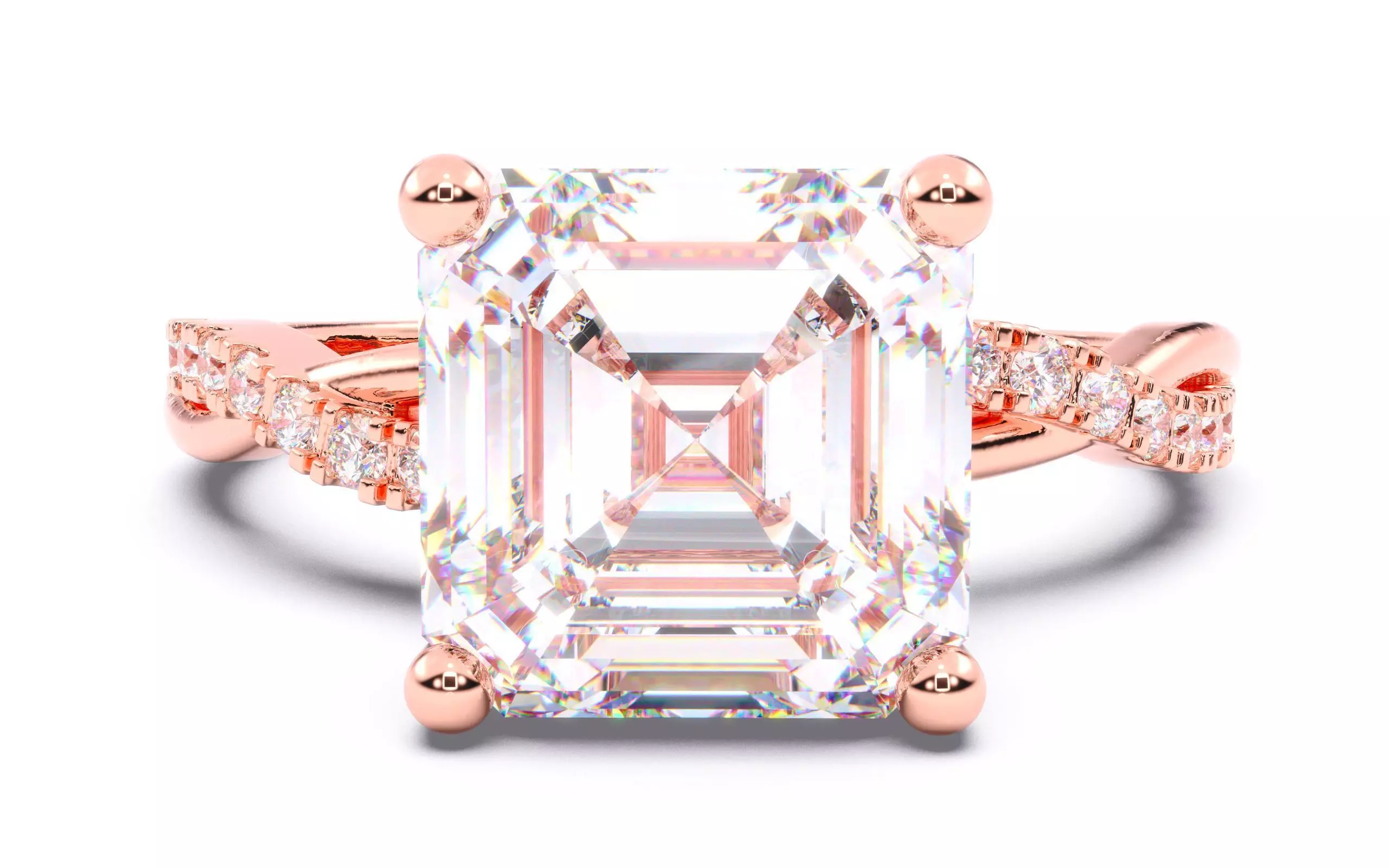 Asscher Diamond Pave Setting Solitaire Ring 3D print model_0