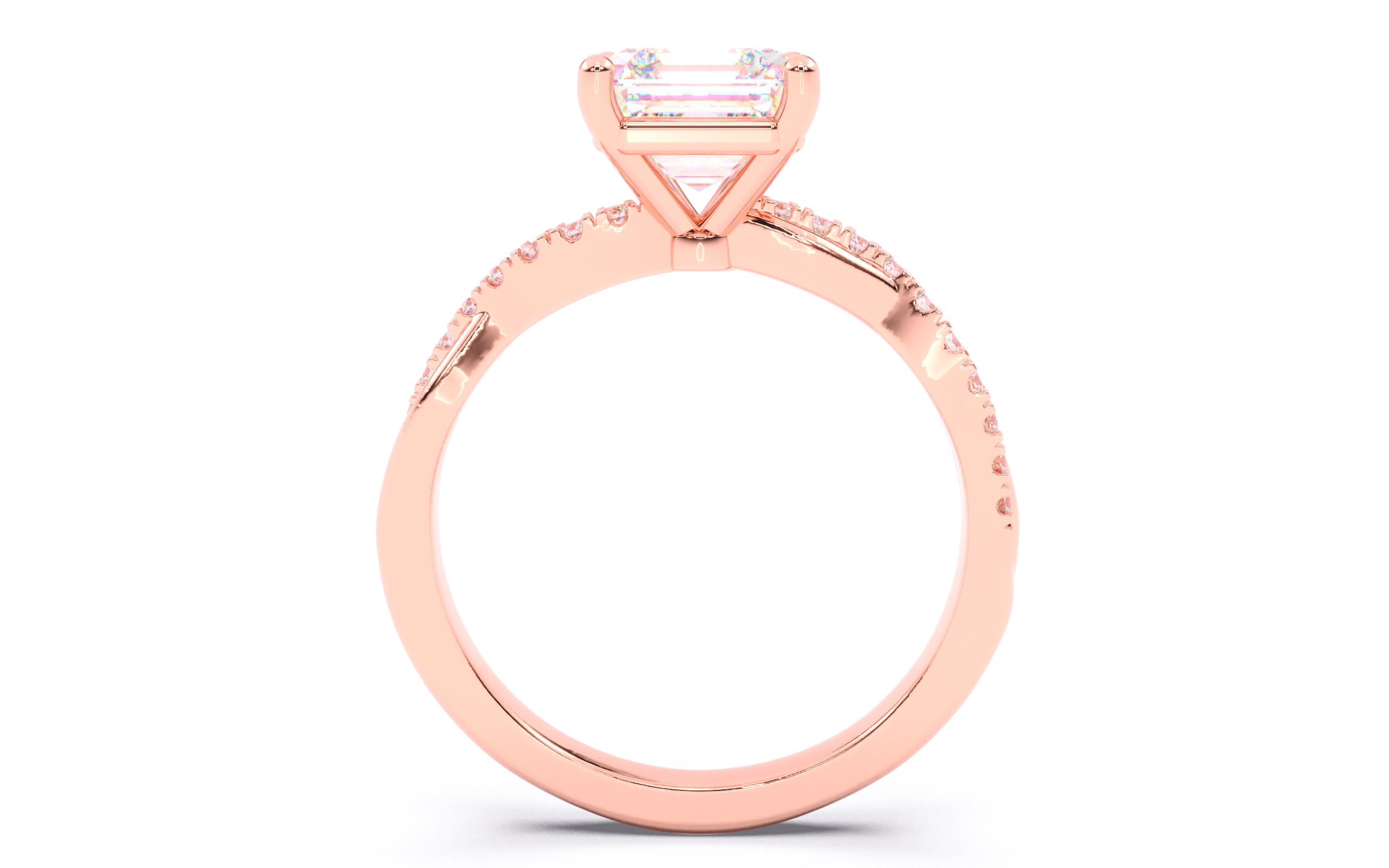 Asscher Diamond Pave Setting Solitaire Ring 3D print model_6