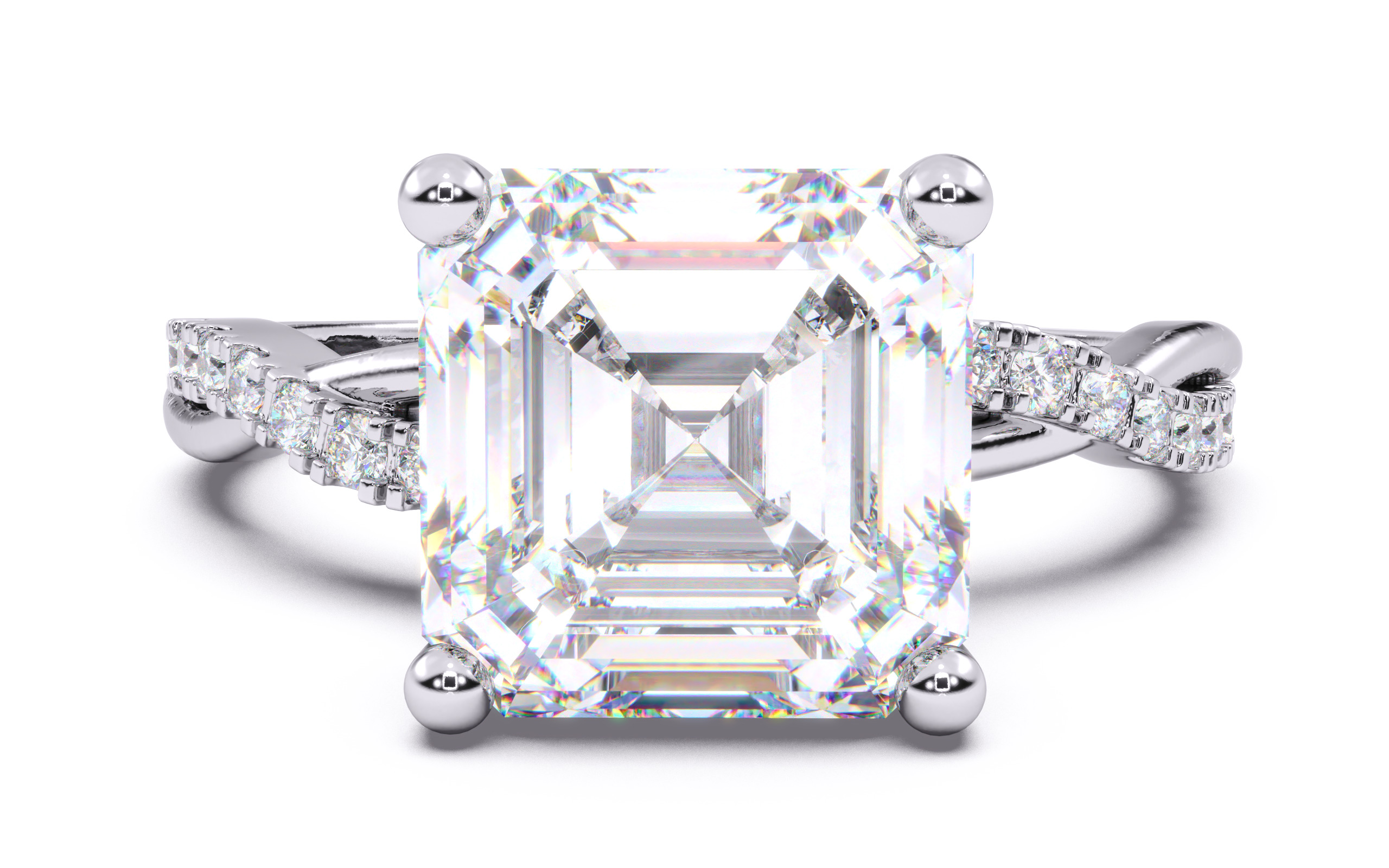 Asscher Diamond Pave Setting Solitaire Ring 3D print model_15