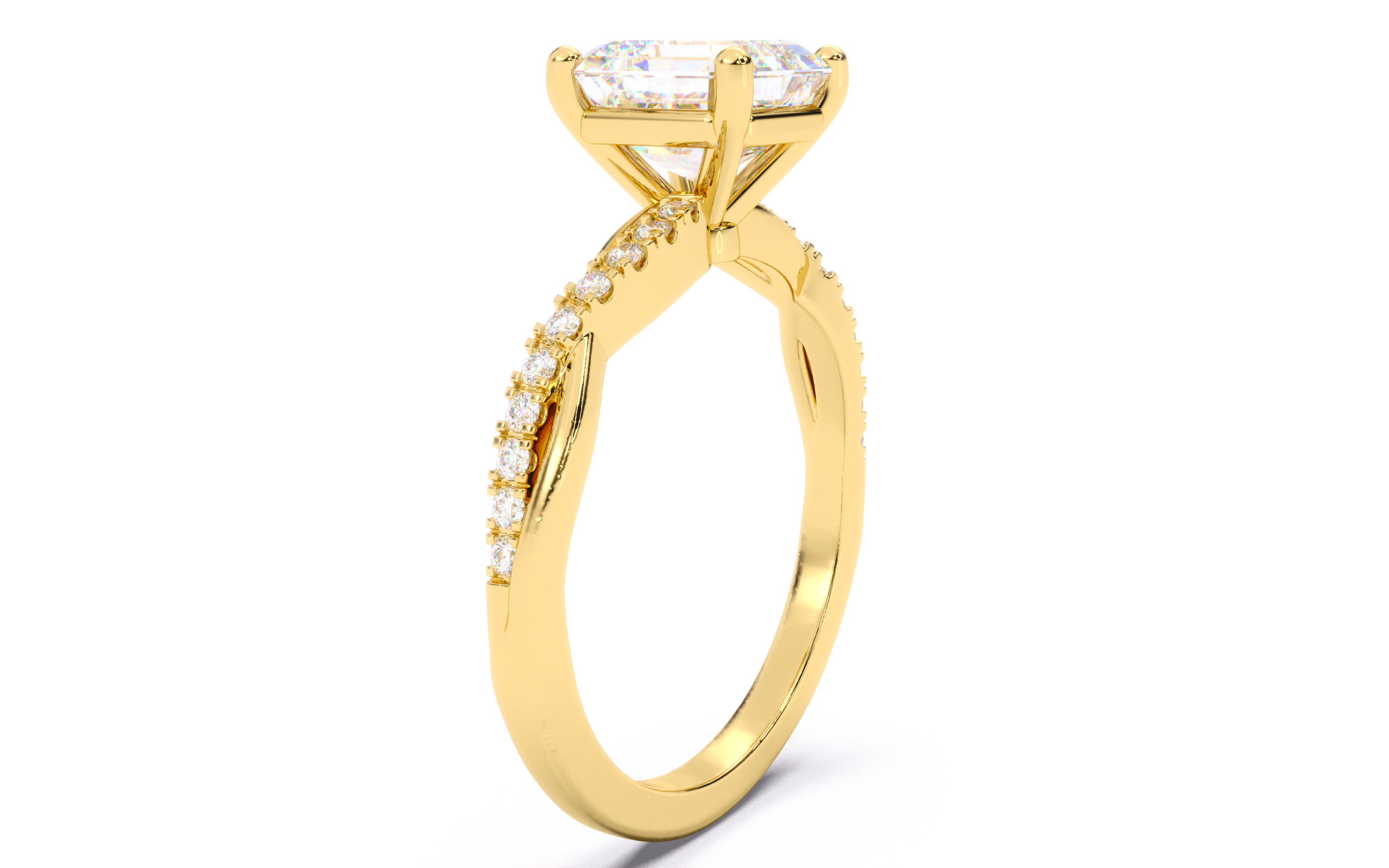 Asscher Diamond Pave Setting Solitaire Ring 3D print model_20