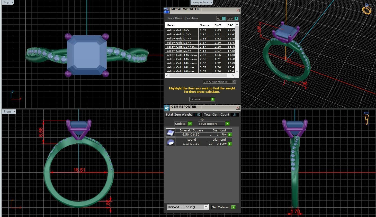Asscher Diamond Pave Setting Solitaire Ring 3D print model_1