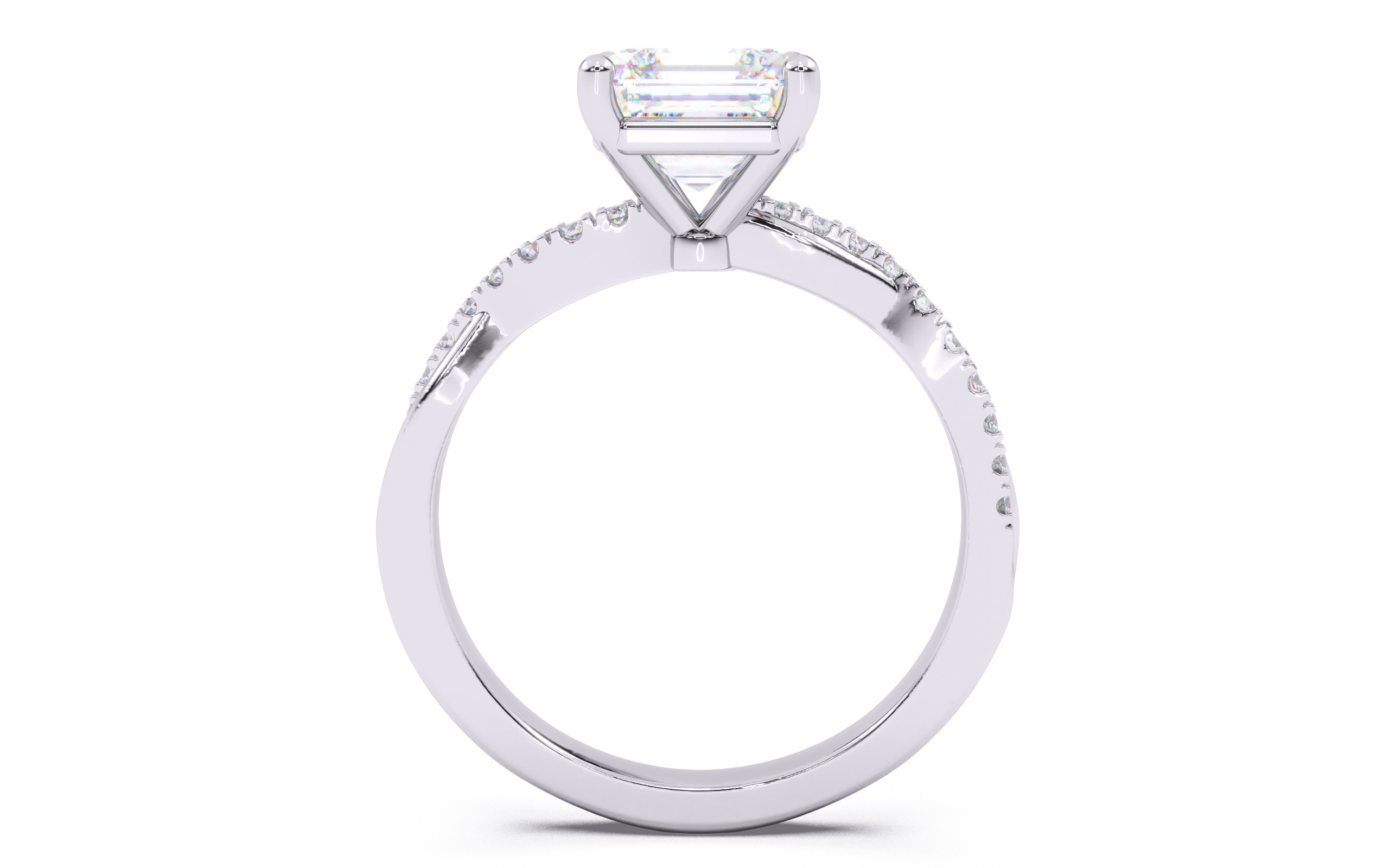 Asscher Diamond Pave Setting Solitaire Ring 3D print model_7