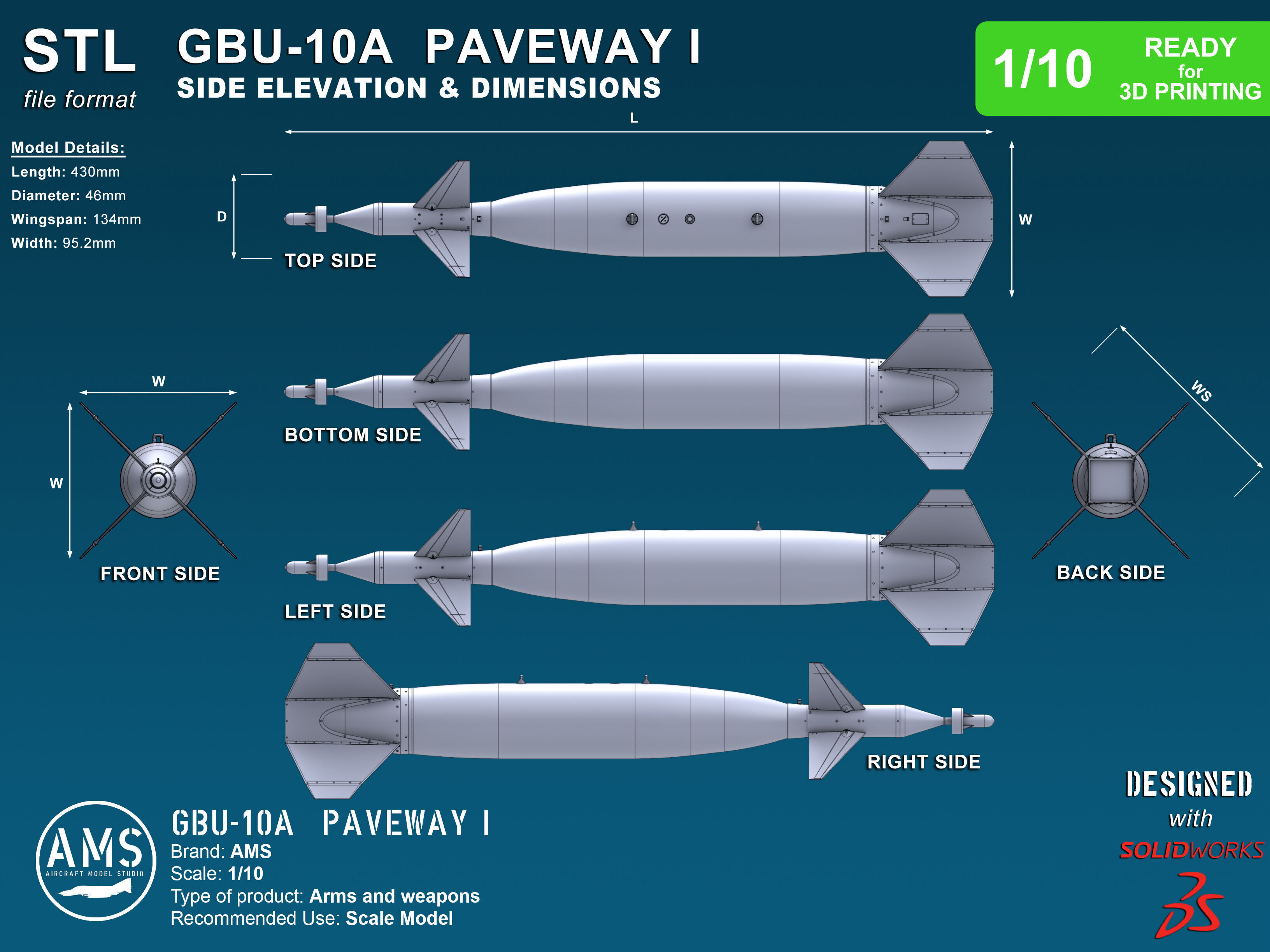 GBU-10A Paveway I - Scale 1-10 3D print model_2