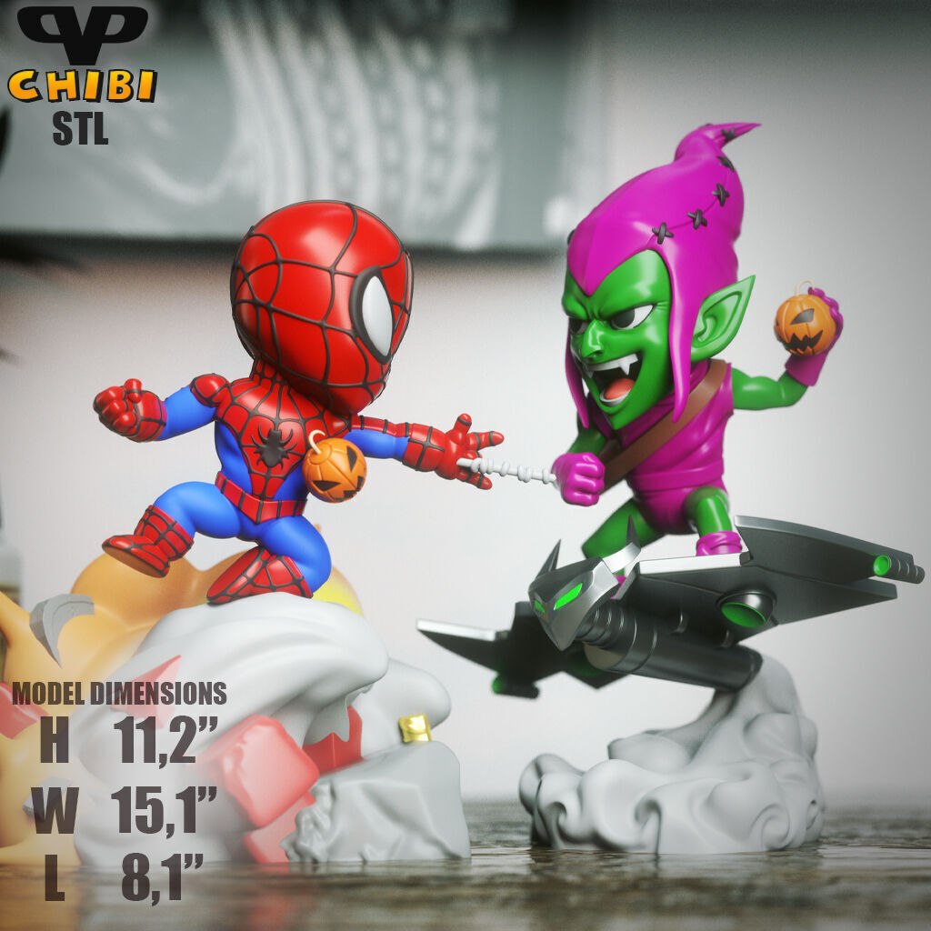 Spider-Man vs Green Goblin STL for 3D Printing ChibiSTL 3DXM 3D print model_8