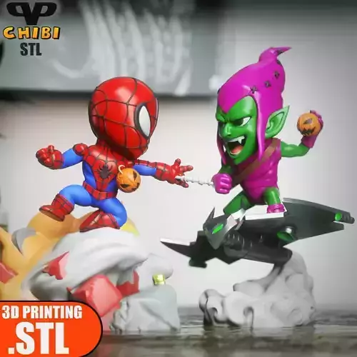 Spider-Man vs Green Goblin STL for 3D Printing ChibiSTL 3DXM 3D print model