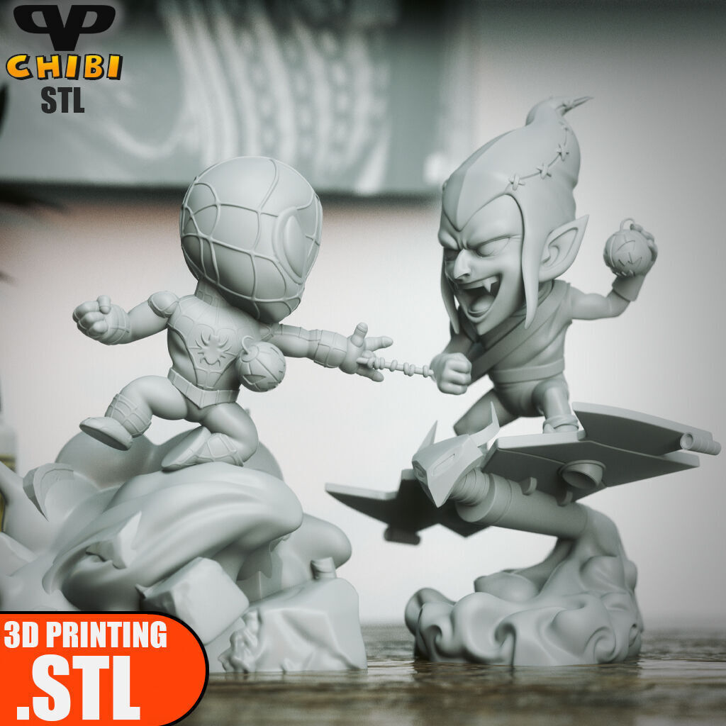 Spider-Man vs Green Goblin STL for 3D Printing ChibiSTL 3DXM 3D print model_5
