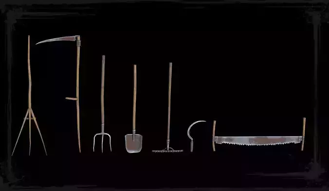 Stylized Medieval Farming Tools Low-poly