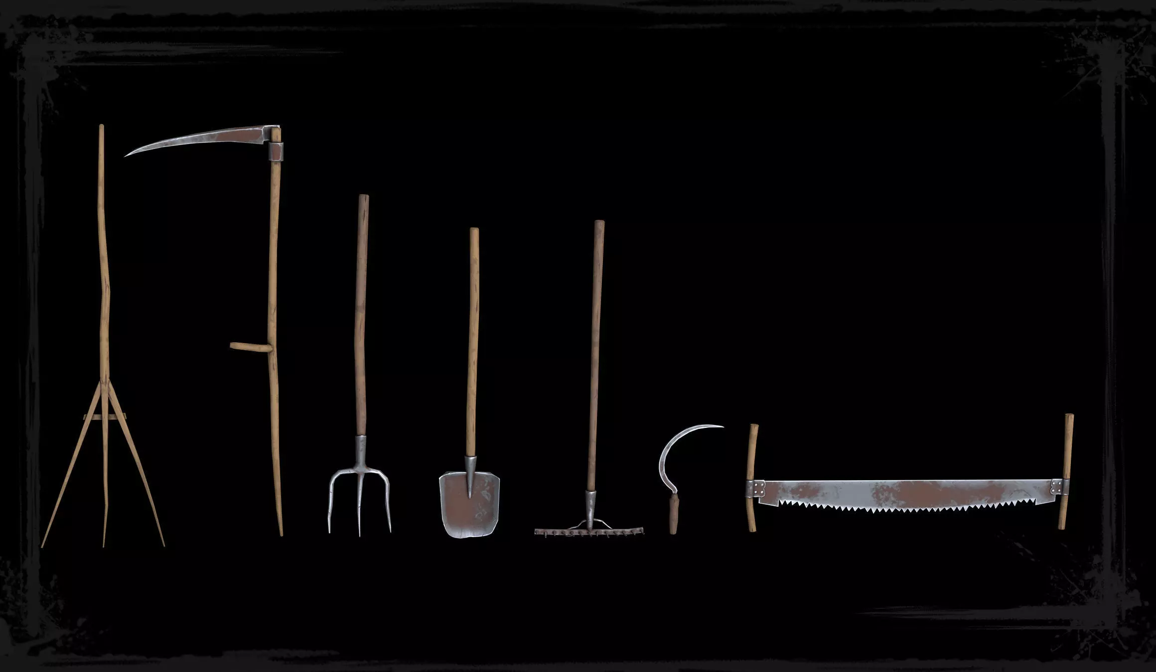 Stylized Medieval Farming Tools Low-poly Low-poly 3D model_0