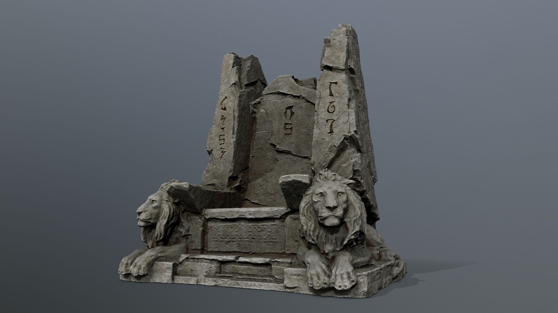 Lion Stone Throne Low-poly 3D model_1