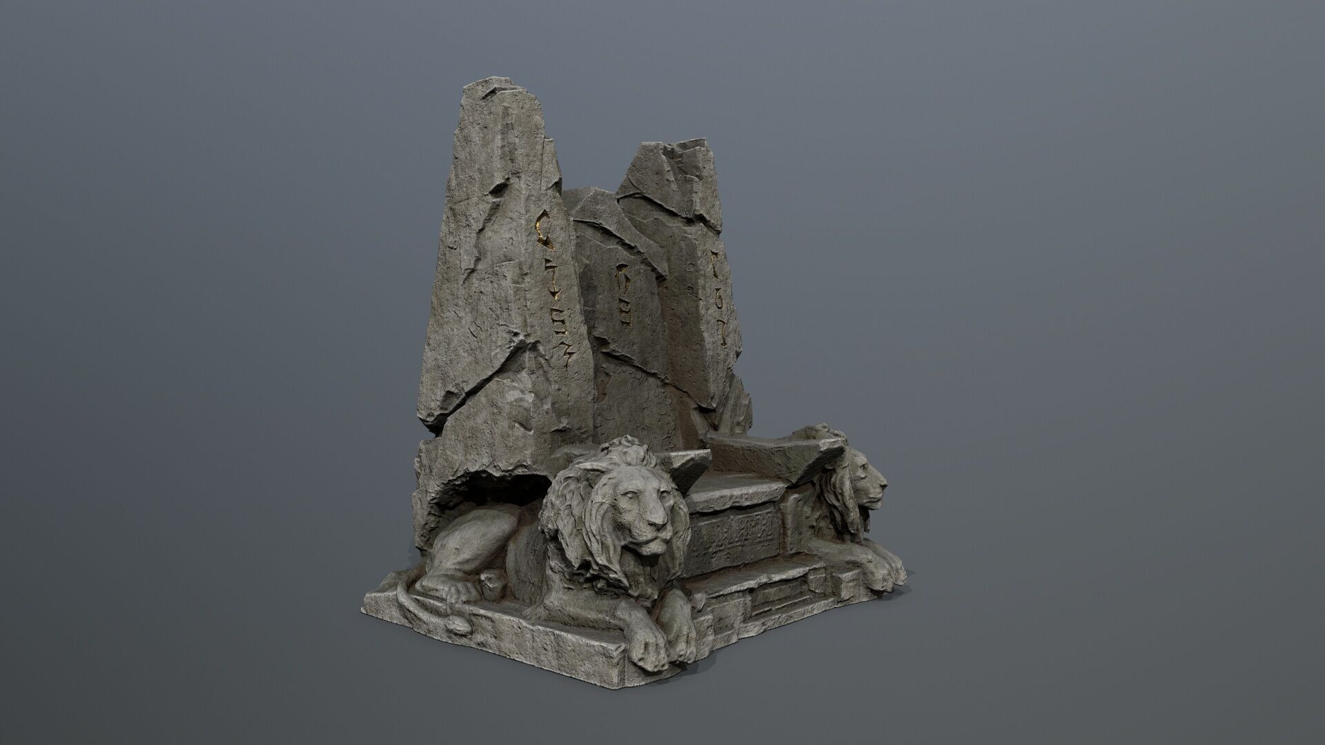Lion Stone Throne Low-poly 3D model_6