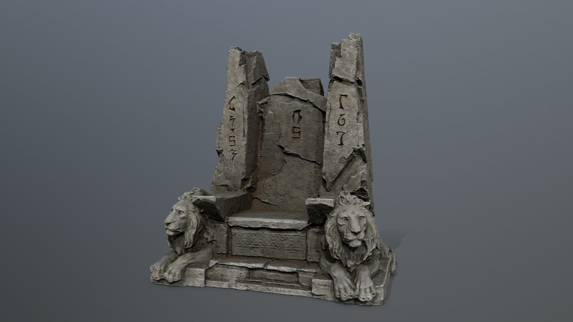 Lion Stone Throne Low-poly 3D model_4
