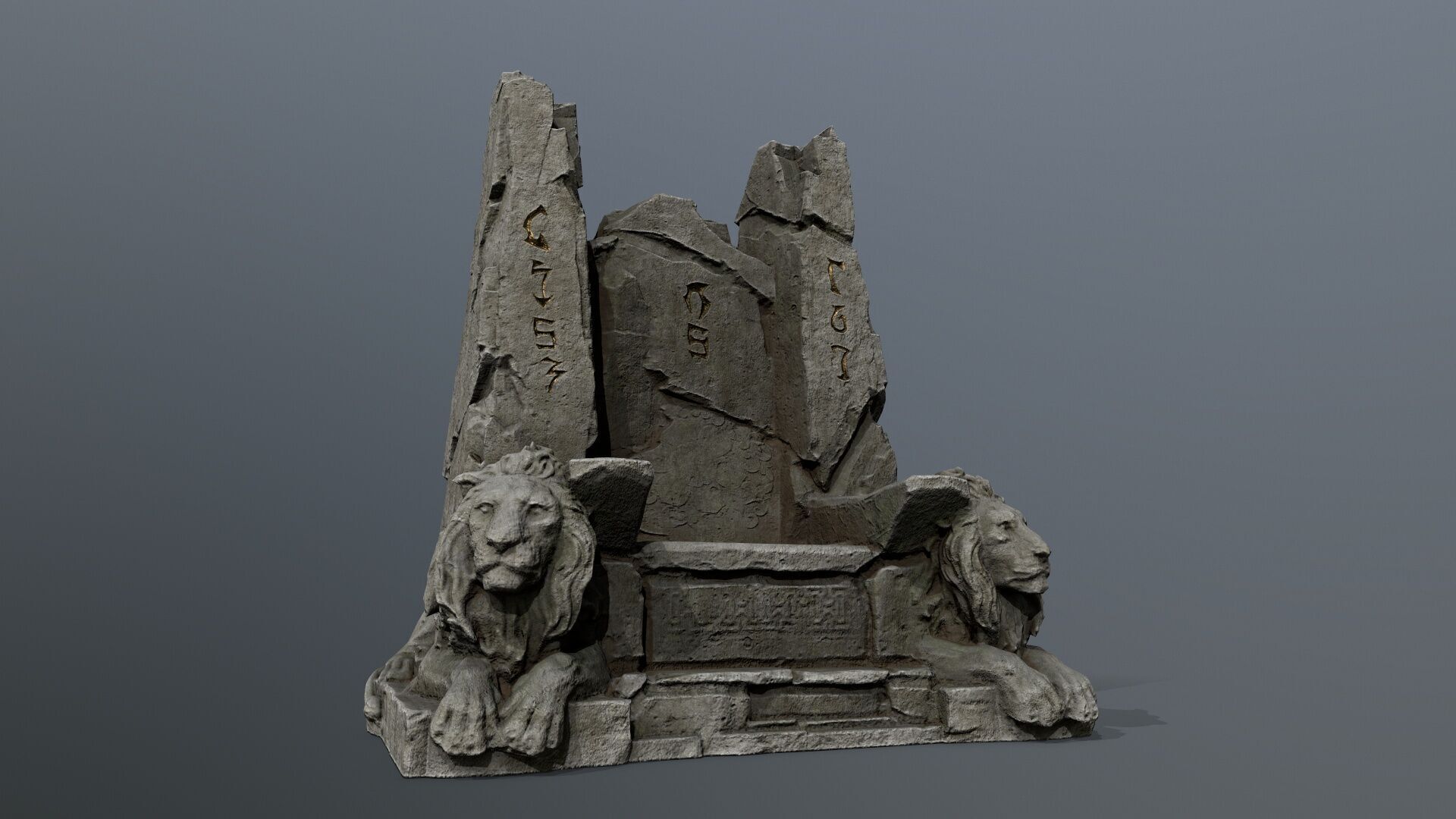 Lion Stone Throne Low-poly 3D model_2
