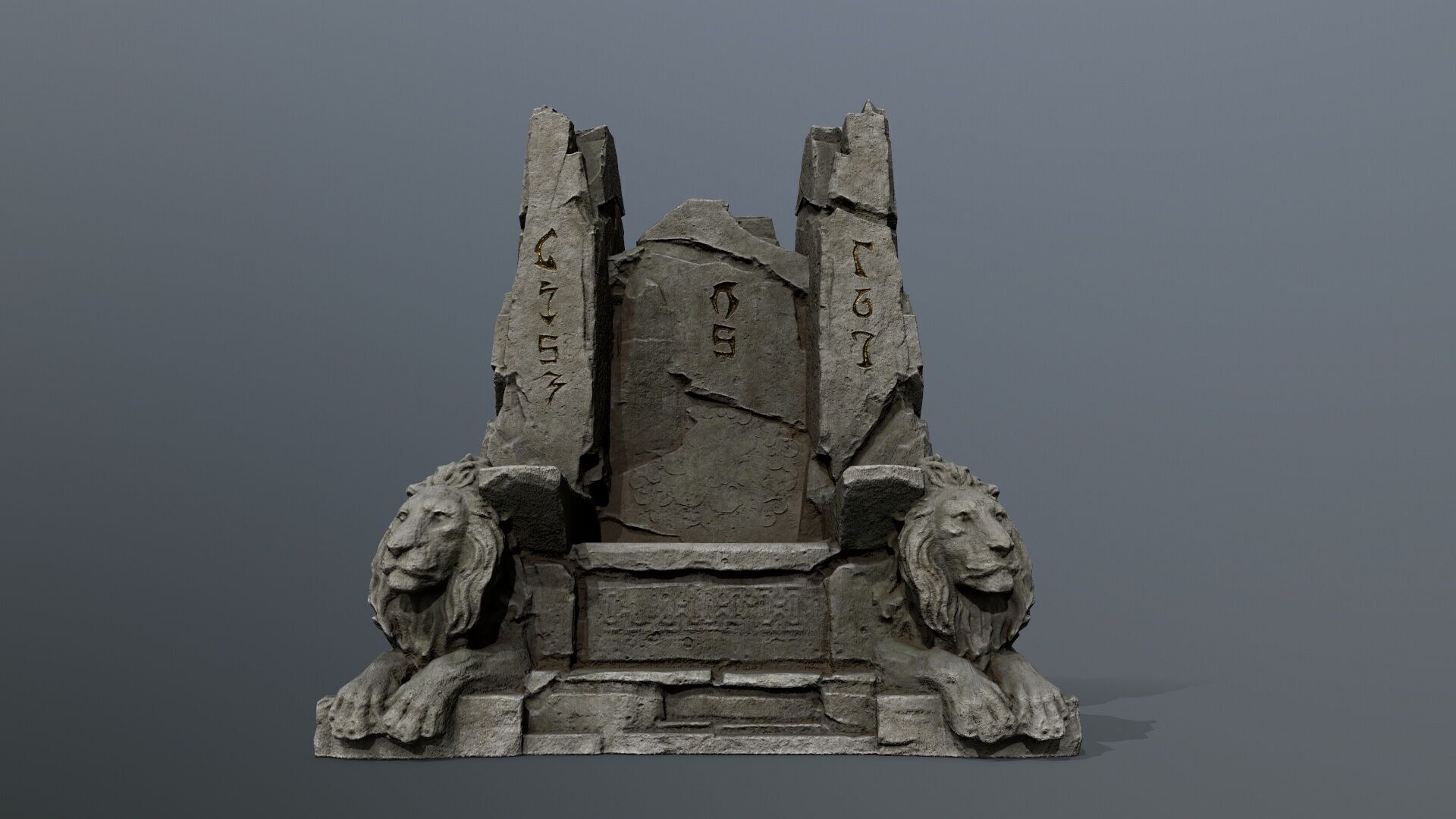 Lion Stone Throne Low-poly 3D model_3