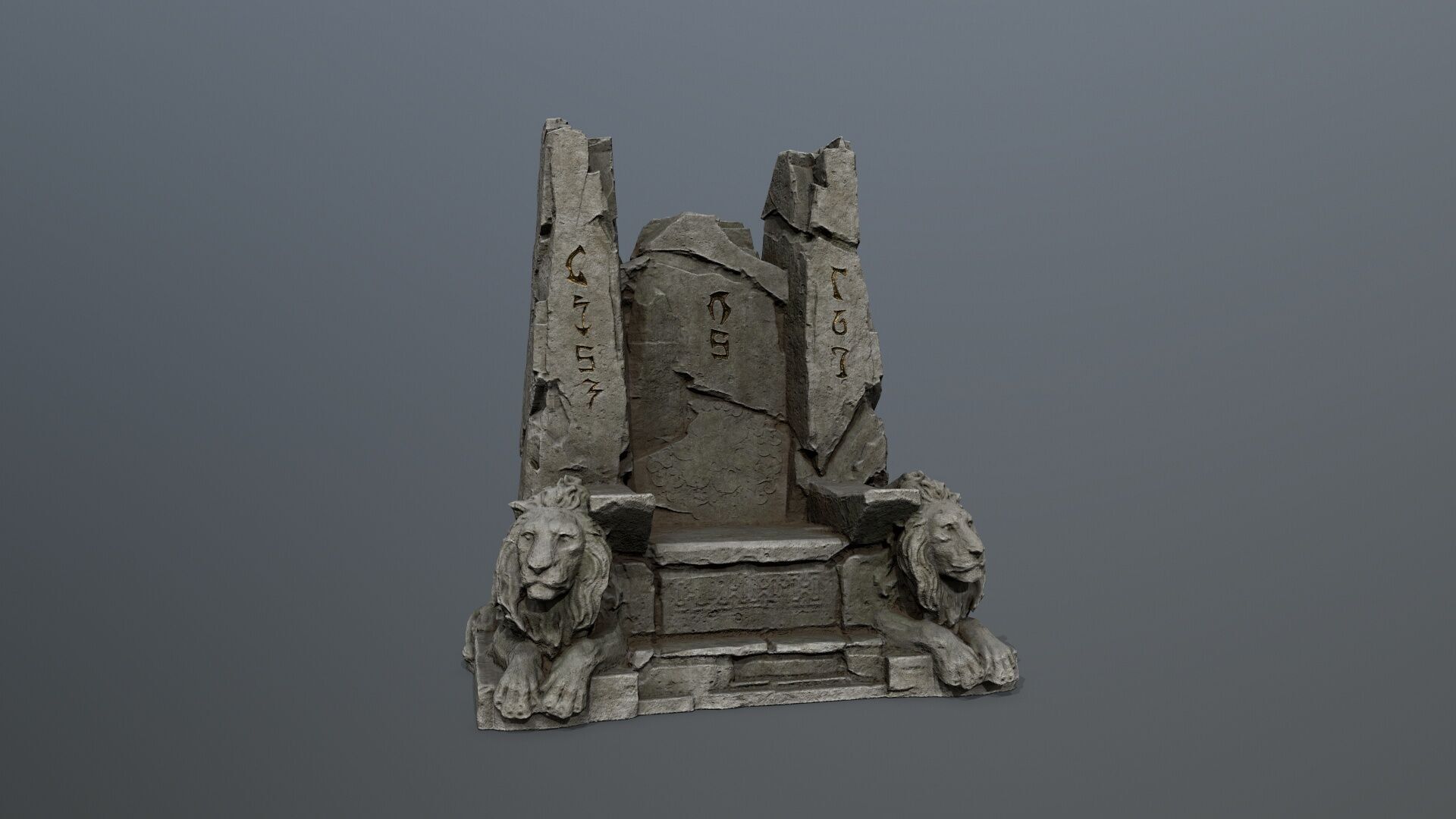 Lion Stone Throne Low-poly 3D model_5