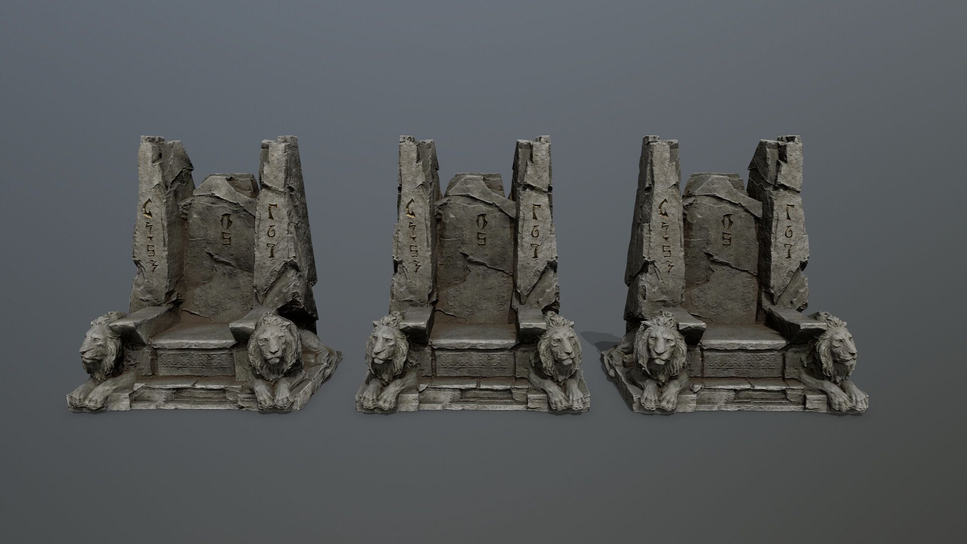 Lion Stone Throne Low-poly 3D model_16