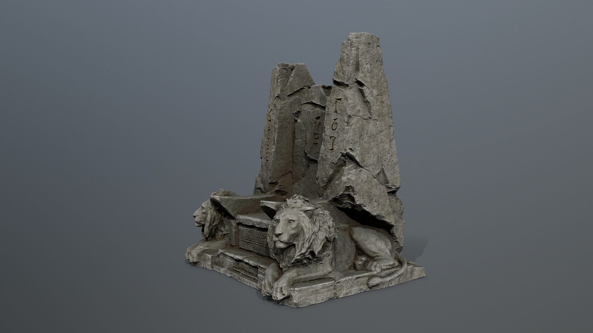 Lion Stone Throne Low-poly 3D model_14
