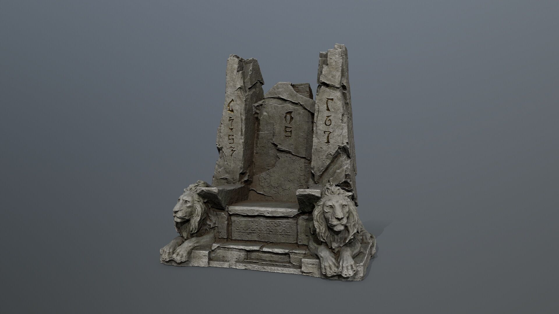 Lion Stone Throne Low-poly 3D model_15